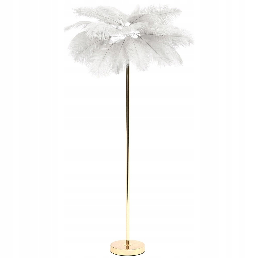Podlahová Lampa Perie 160cm Zlatá Biela Kovová Tienidlo So Stojacim Perom 150
