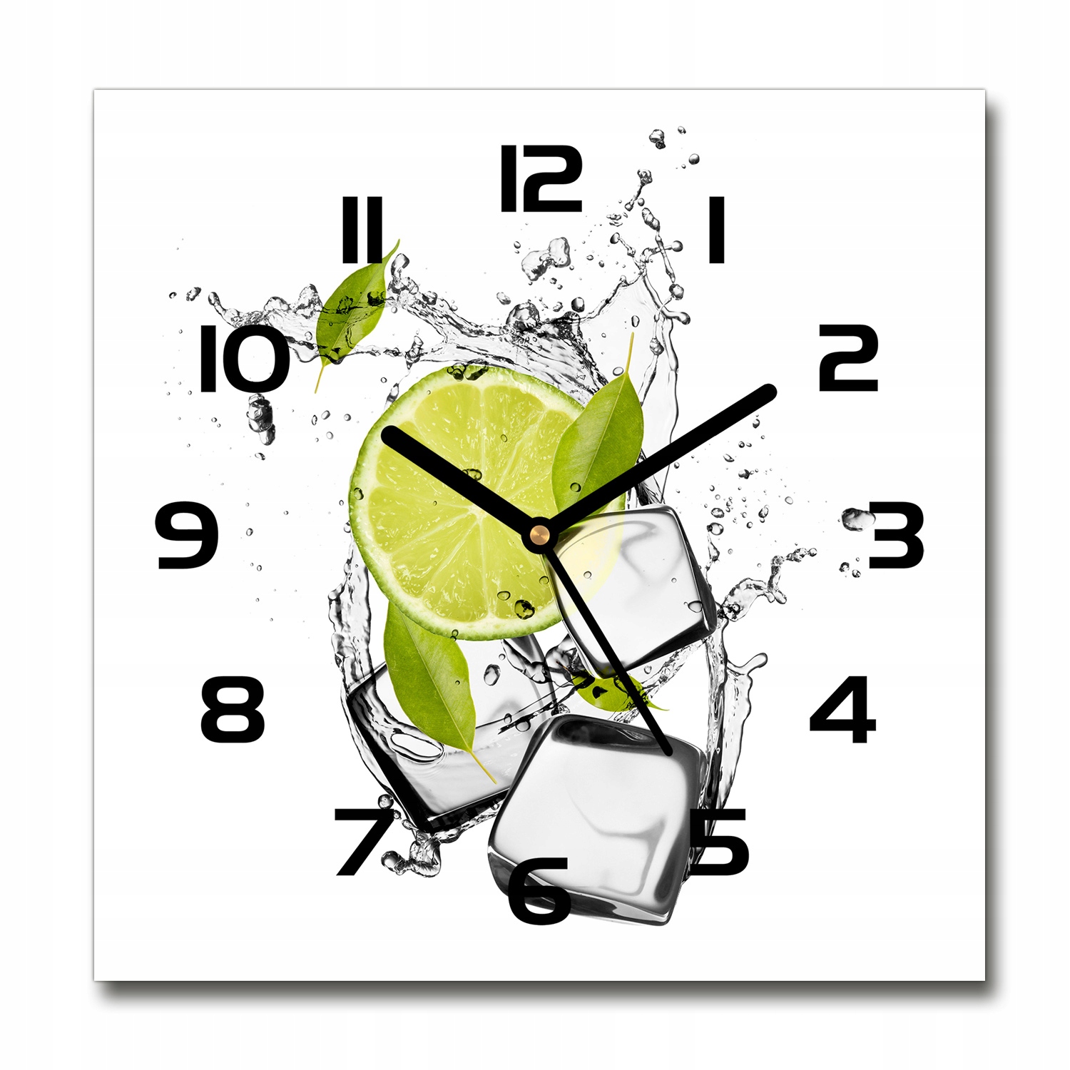 

Zegar szklany kwadratowy Limonka z lodem 30x30 cm