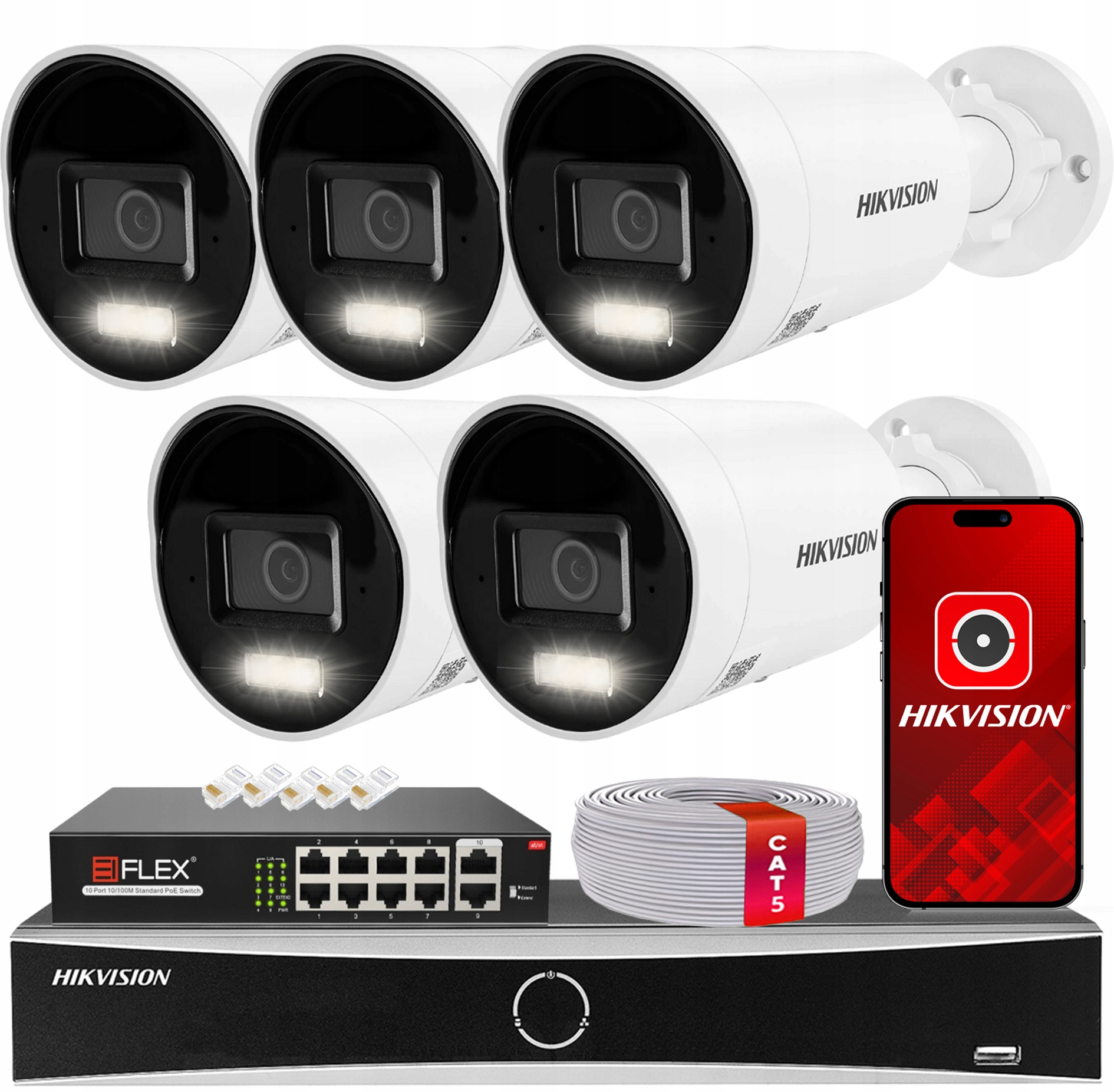 Sada na monitorovanie 6MPx 5 kamier DS-2CD2063G2-LI2U AcuSense Hikvision