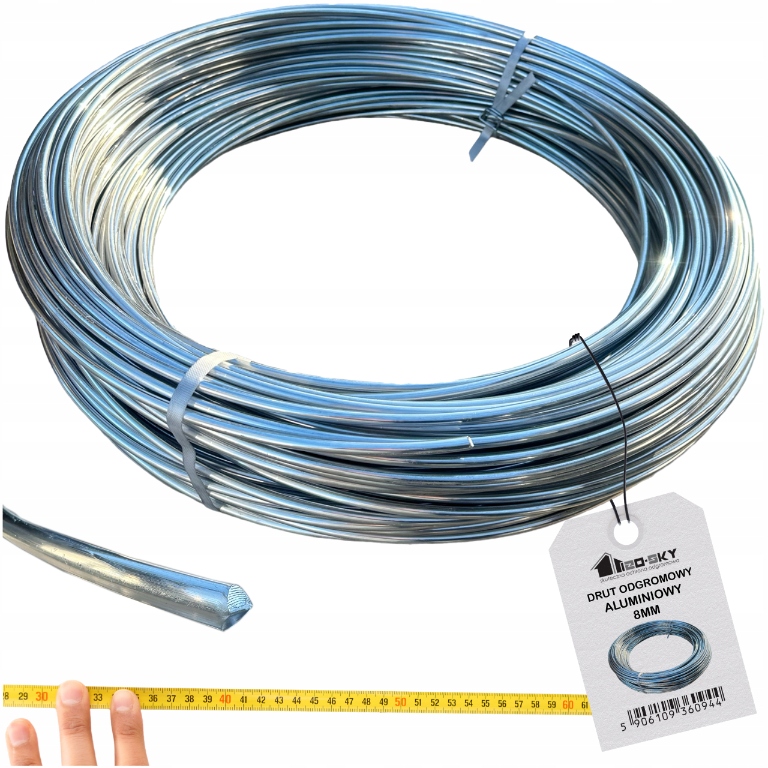 Drut aluminiowy odgromowy 8 mm – NA METRY – lepszy niż ocynk piorunochron