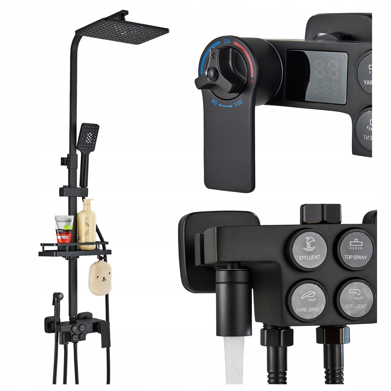 Sprchový Set Nástěnný s Termostatem Displejem Černý