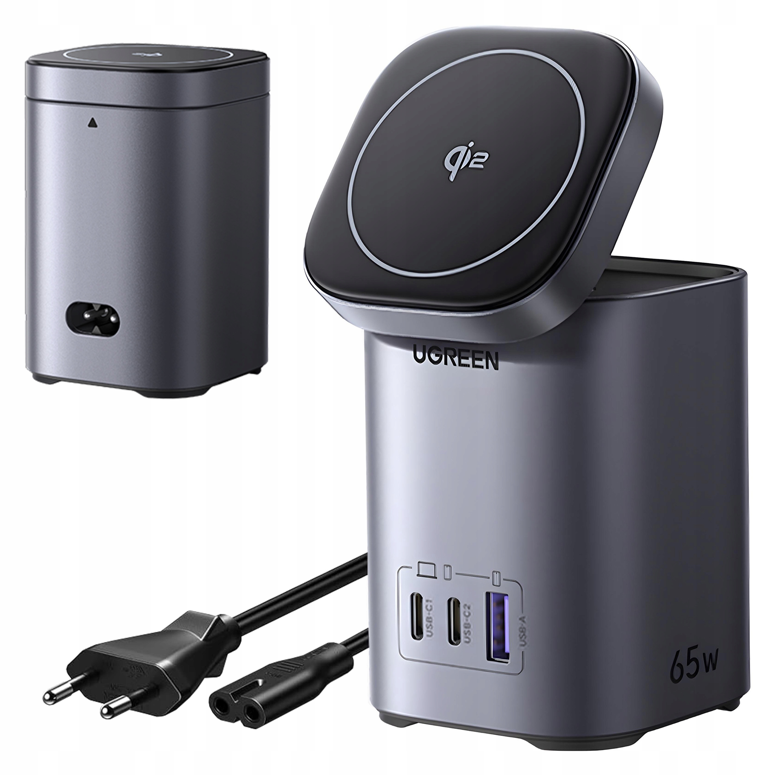Ugreen Ładowarka Sieciowa 2w1 Usb 2x Usb-c 65W GaN Ładowanie Magnetyczne