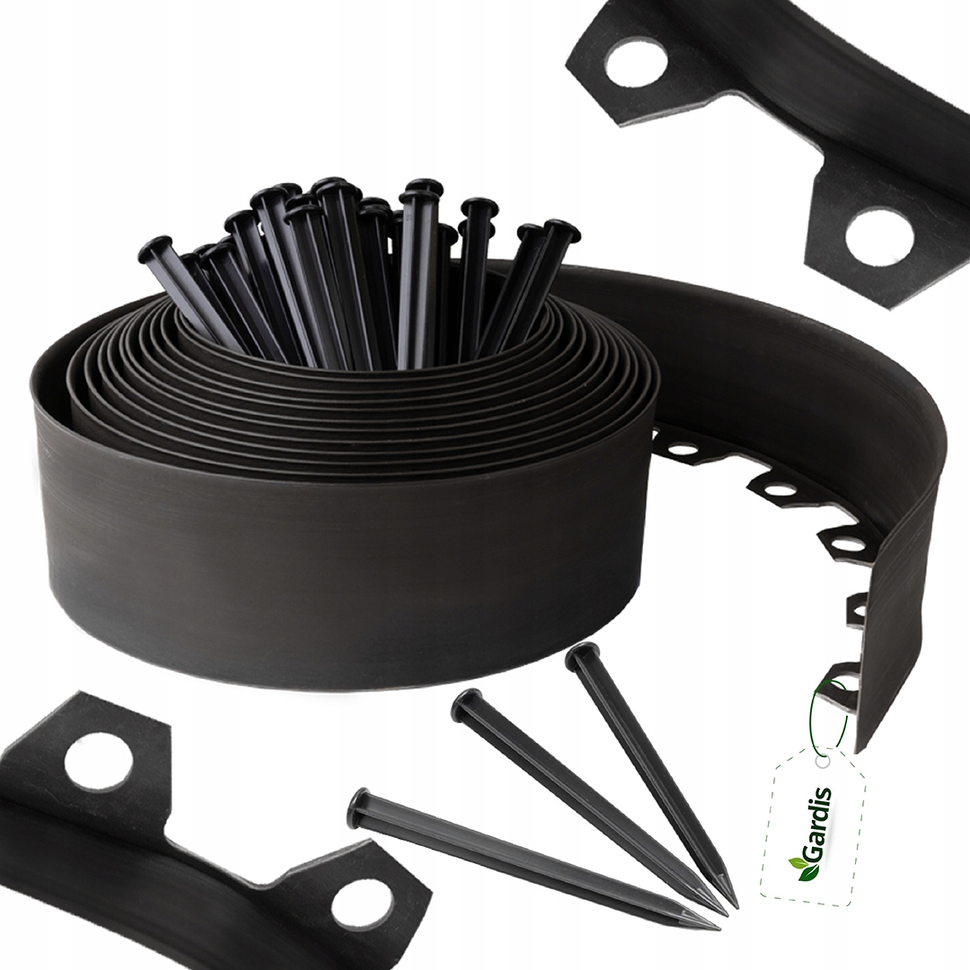 Obrzeże Ogrodowe 10m czarny 10cm trawnikowe border wysokie tworzywo kotwy