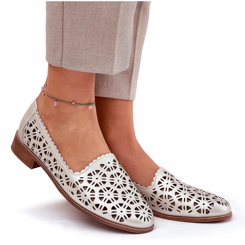 Dámské Ažurové Kožené Mokasíny Elegantní S.barski LR51-646 Zlaté 37