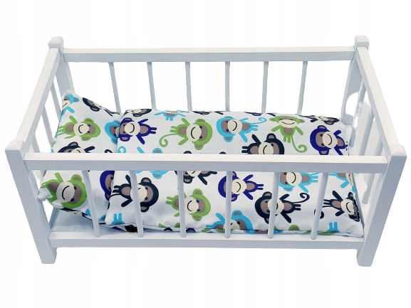 BIAŁE DREWNIANE ŁÓŻECZKO DLA LALEK + POŚCIEL 3EL