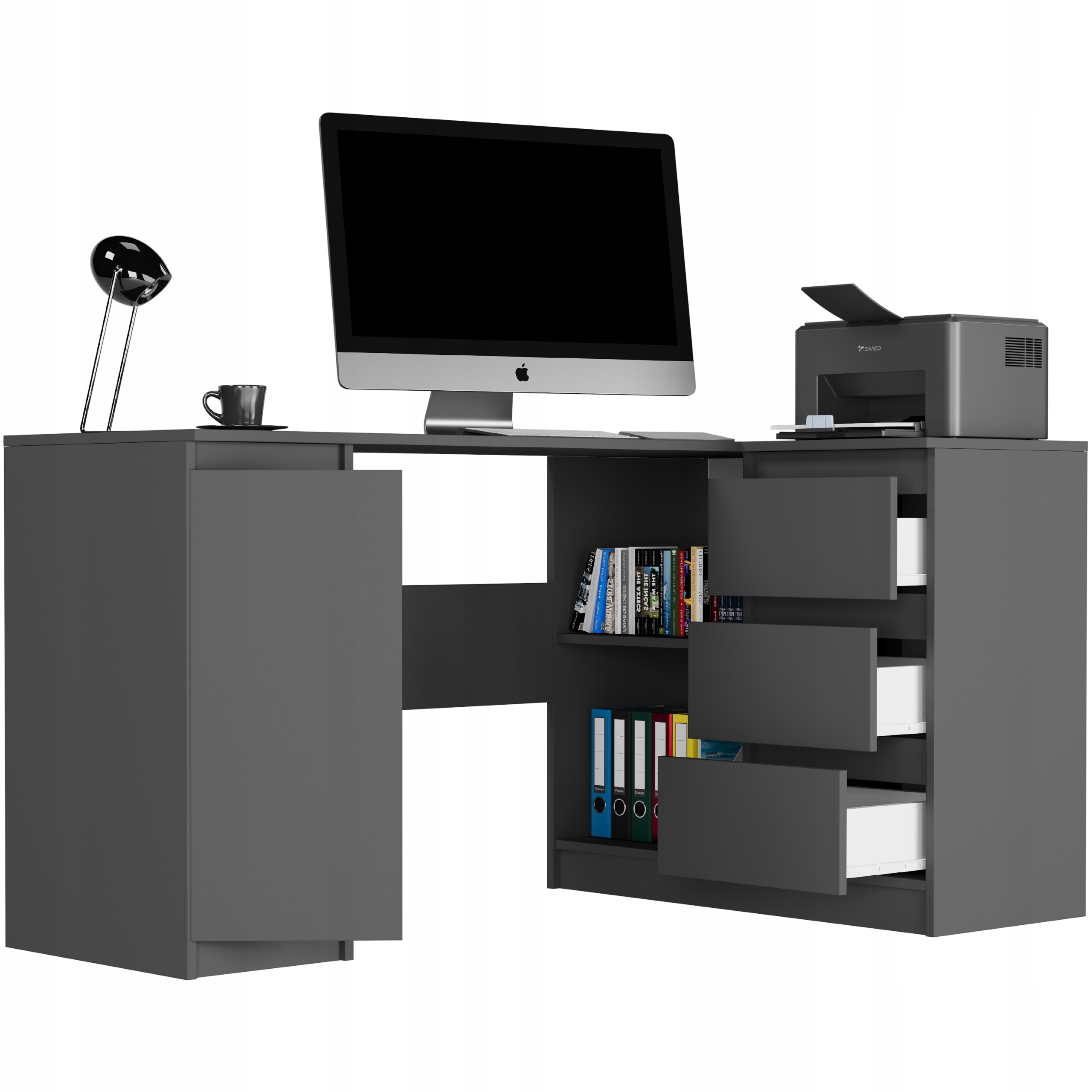 Meble Biurko narożne komputer 3sz 155cm antracyt N12