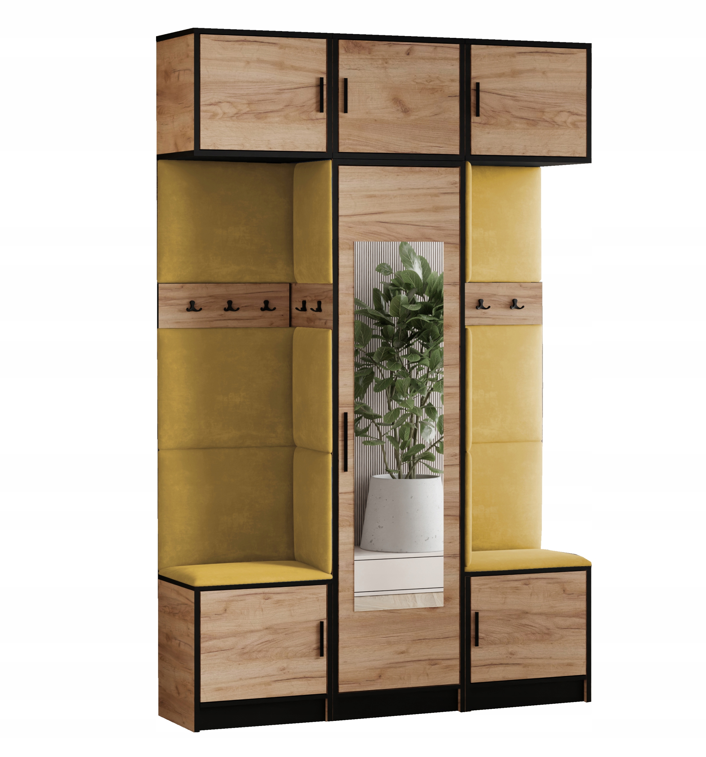 Šatní skříň s nástavcem Dior 16 dub craft zlatý látka žlutý sedák