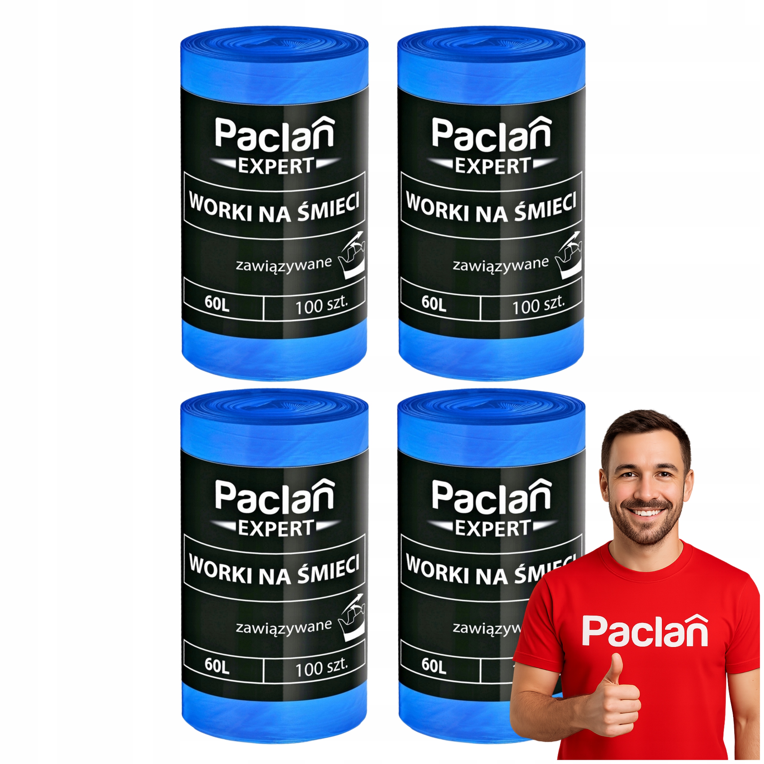 Sáčky na odpadky 60L 100 ks Paclan Expert Zavazovací, silné, nepraskající