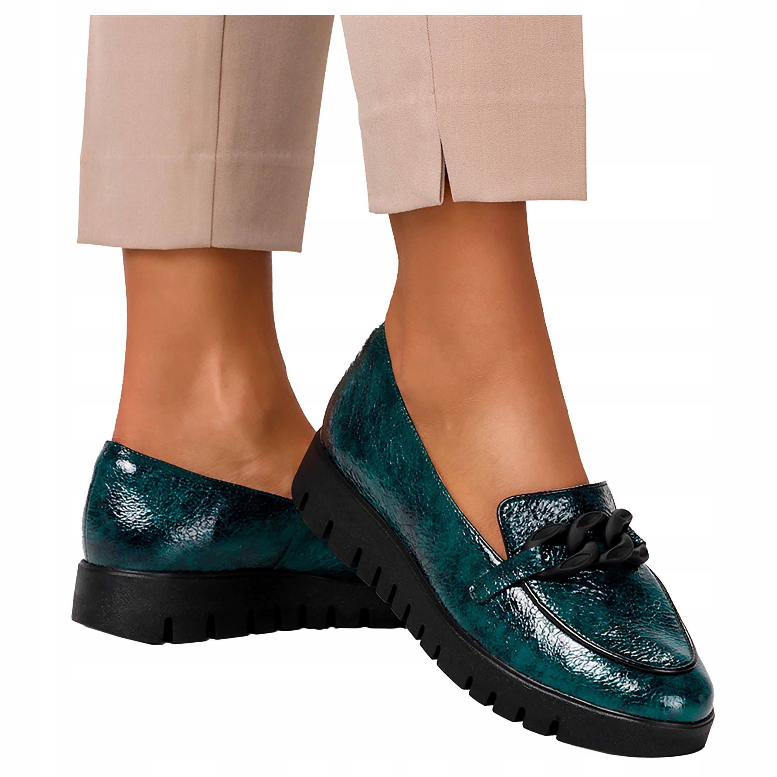 Mokasíny Zelené Dámské Lakované Polobotky Pohodlné Modne r 41
