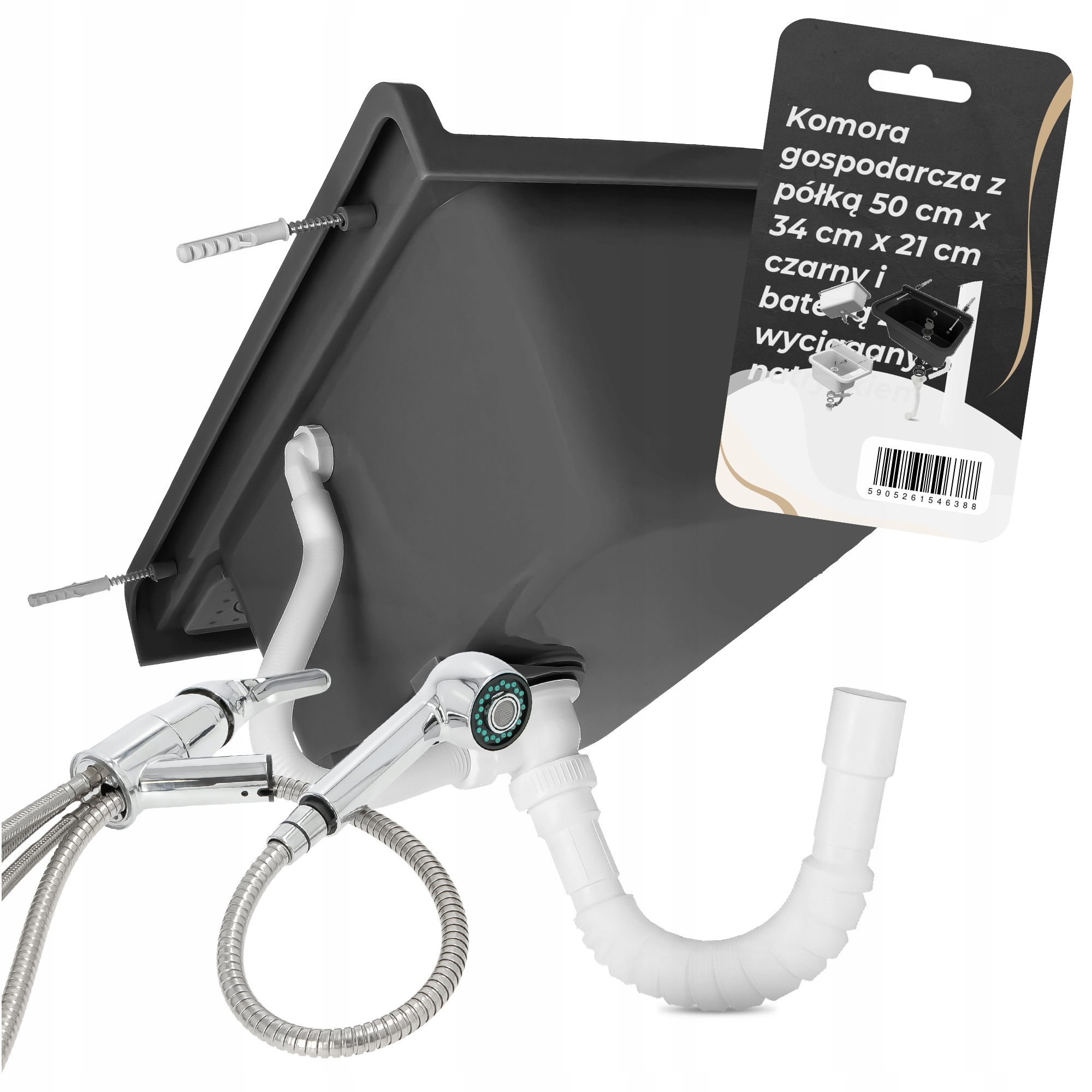 Hospodárska Komora Umývadlo 50 CM Čierna Batéria Polička 6U