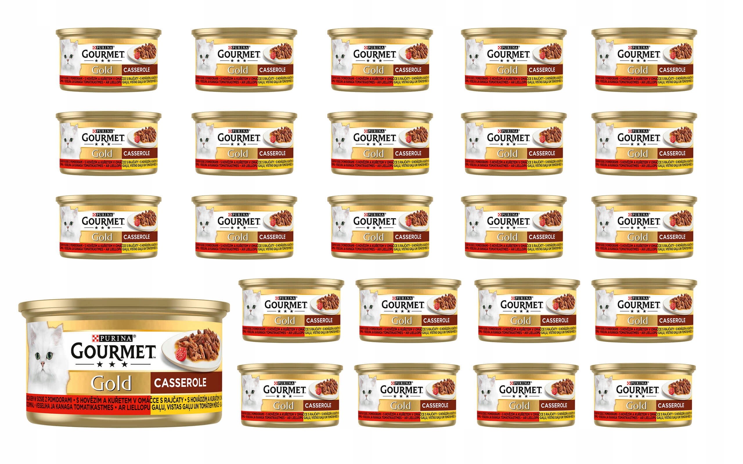 Levně Mokré krmivo pro kočky hovězí a kuřecí maso s rajčaty Gourmet Gold 24x85 g