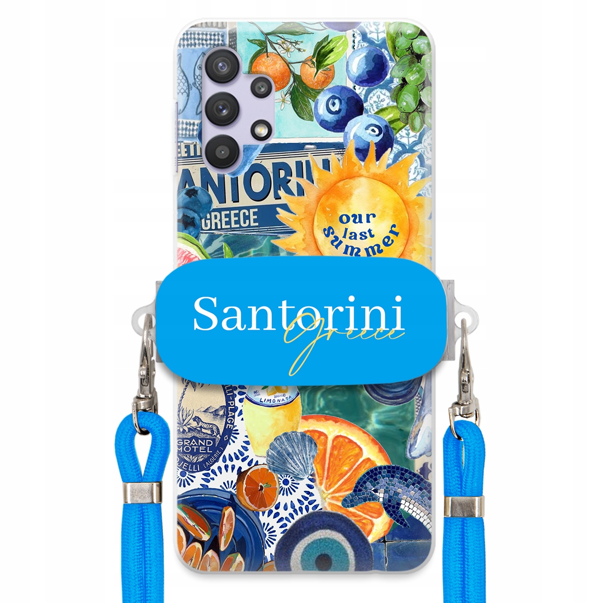 Puzdro pre Samsung A32 Modré Crossbody vodítko držiak Santorini Sea Vibes