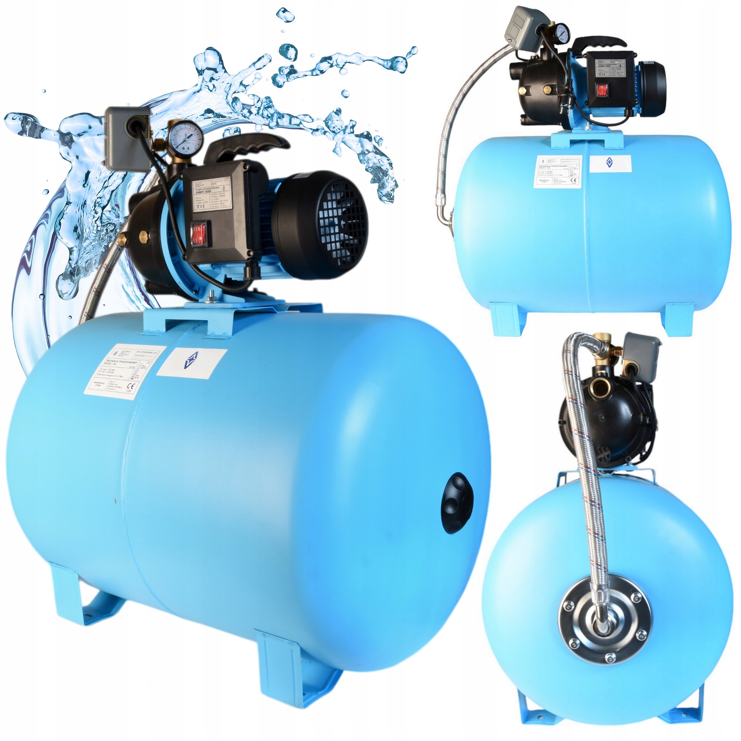 Hydrofor Do Wody 100L Pompa Hydroforowa Pełen Zestaw Zbiornik 550W Wydajny