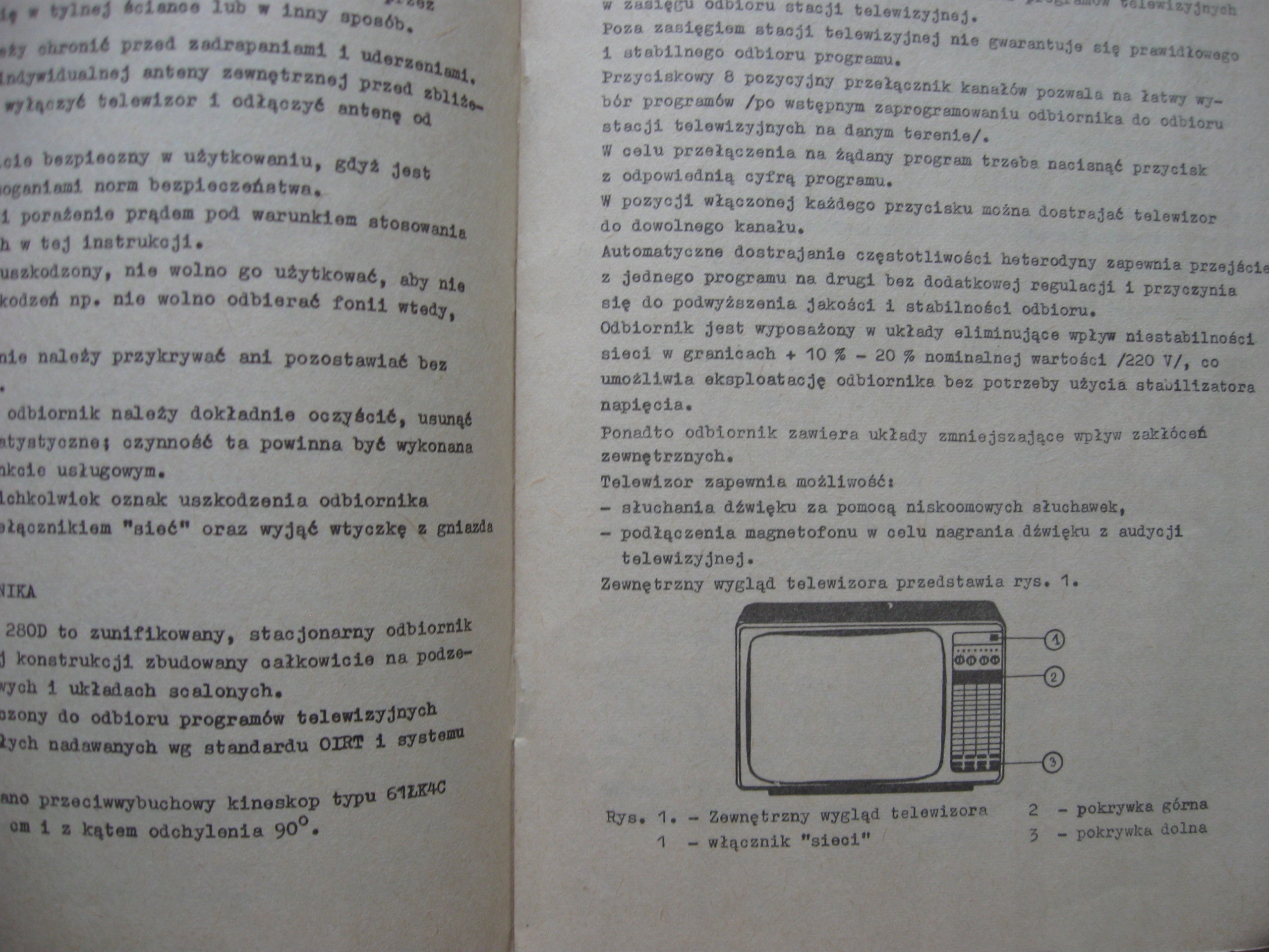 Telewizor ELEKTRON C-280D- Instrukcja obsługi Rok wydania 1984