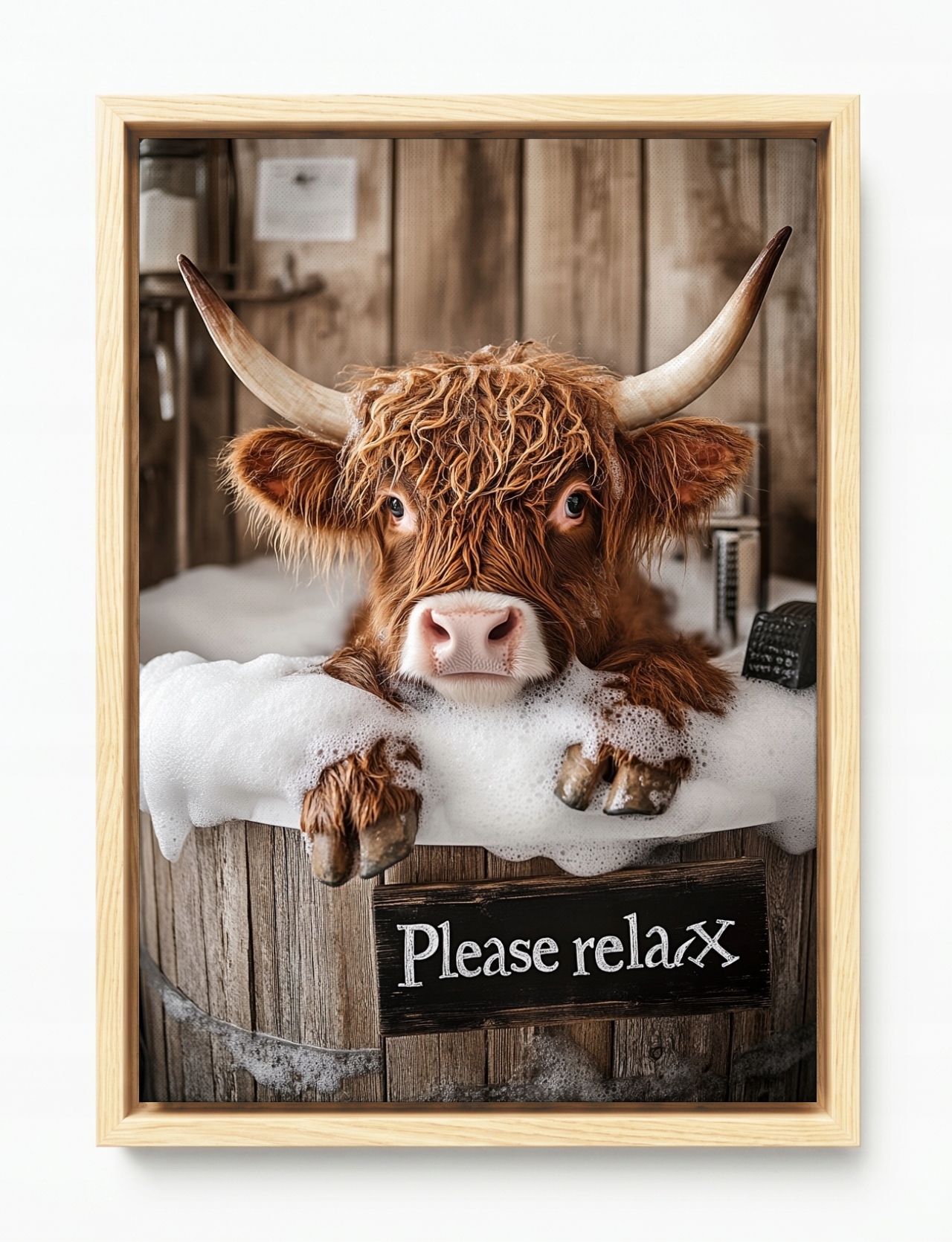 Obraz Rám Americký Box Kráva Býk Vana Humor Relaxace Koupel 80x120
