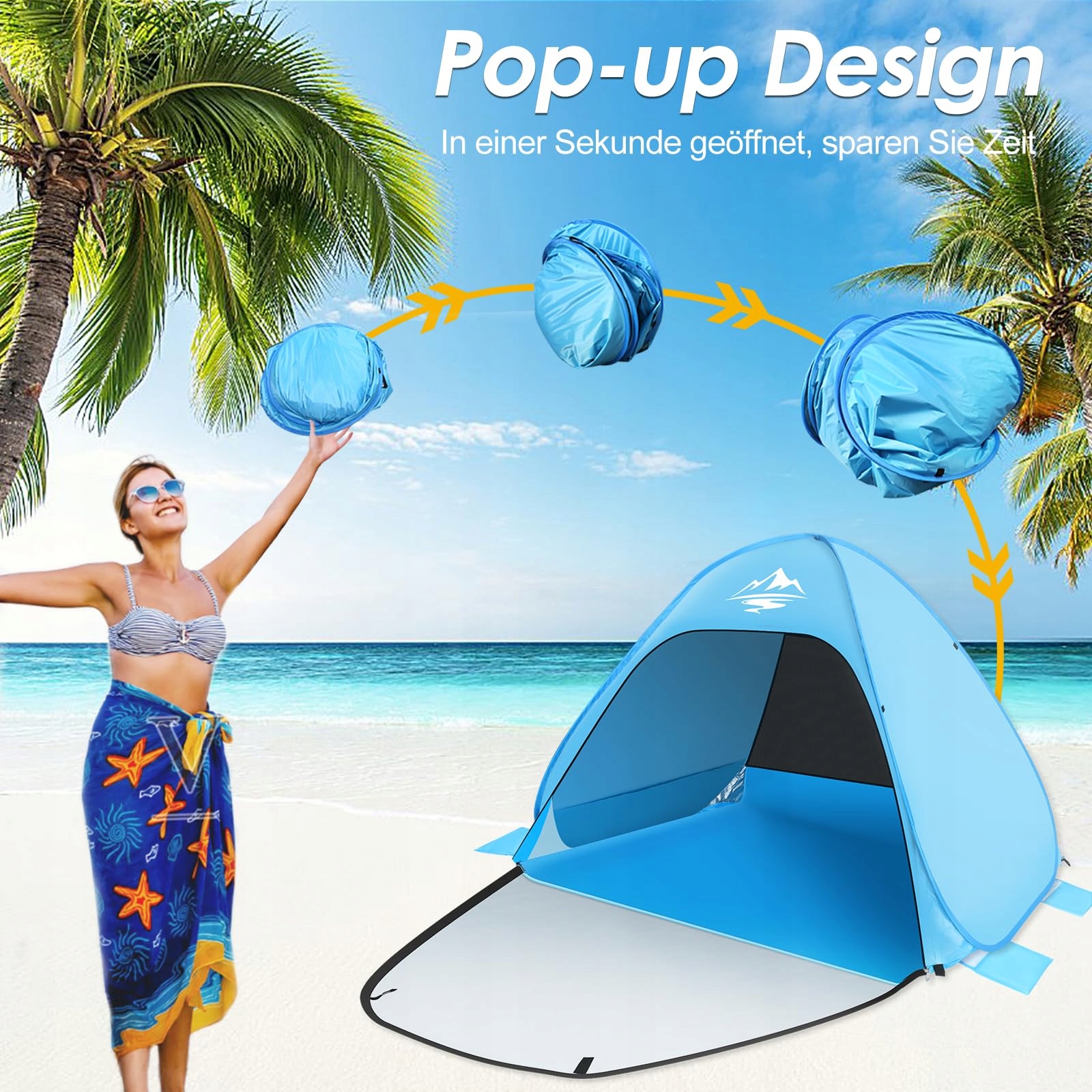 MAXDONE Namiot Plażowy Pop Up Dla 2-3 Osób UV50+ Lekki Przenośny — miniatura 5