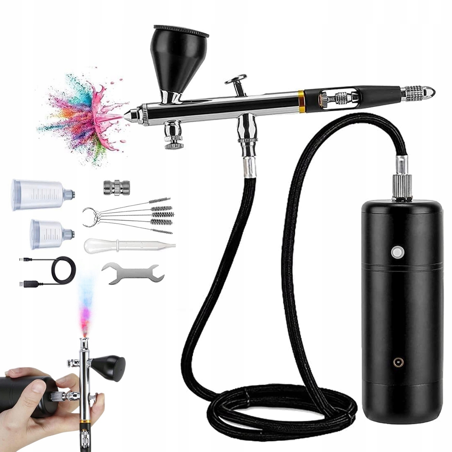 Elektrický airbrush s tryskou 03 mm, dobíjecí pro zdobení nehtů