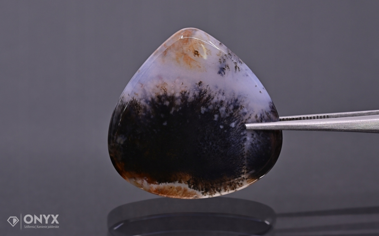 Dendritový achát z Kazachstánu konvexní plaketa slza