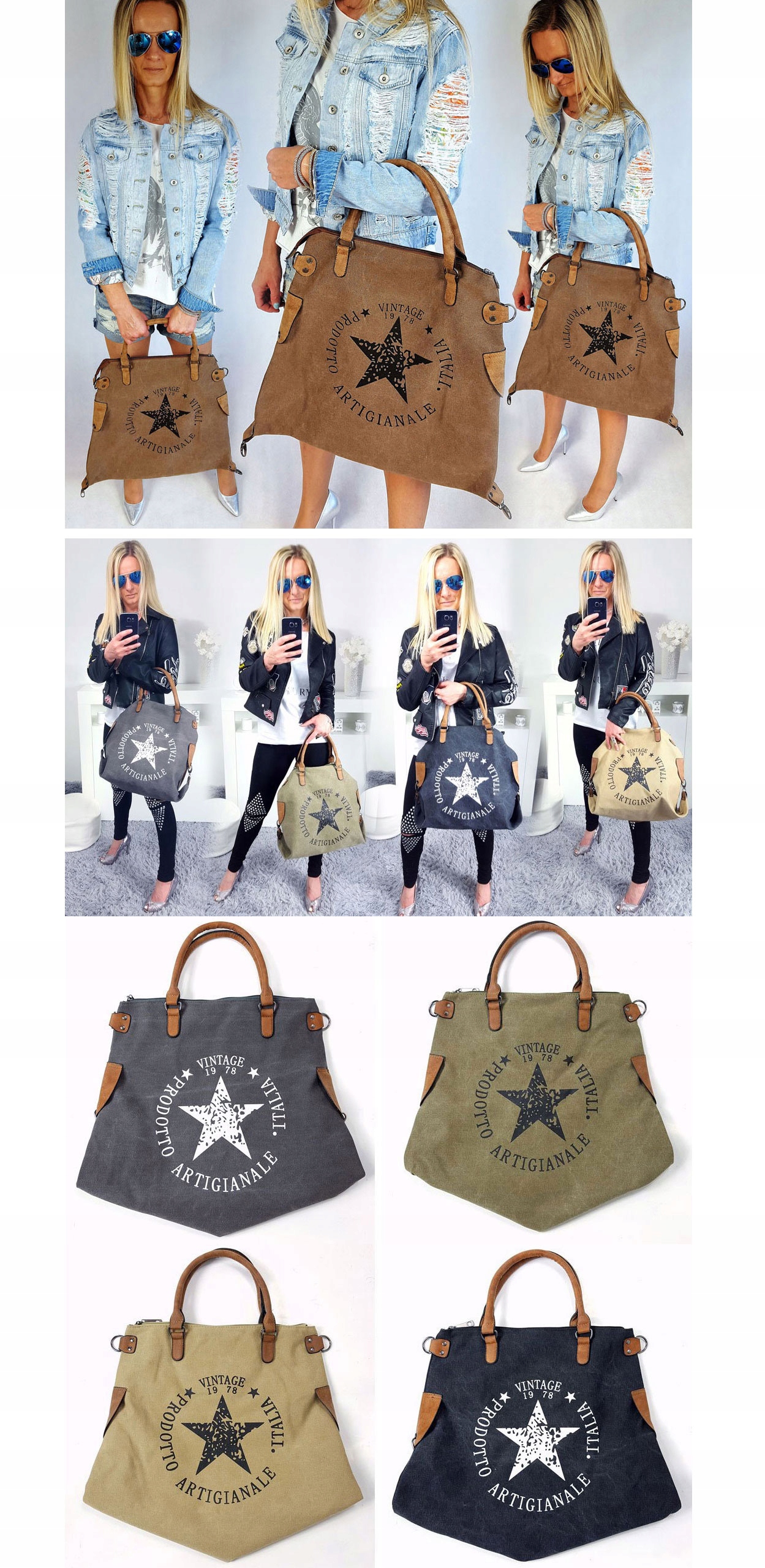 TOREBKA GWIAZDA VINTAGE WOREK SHOPPER BAG TORBA XL Materiał dominujący inny