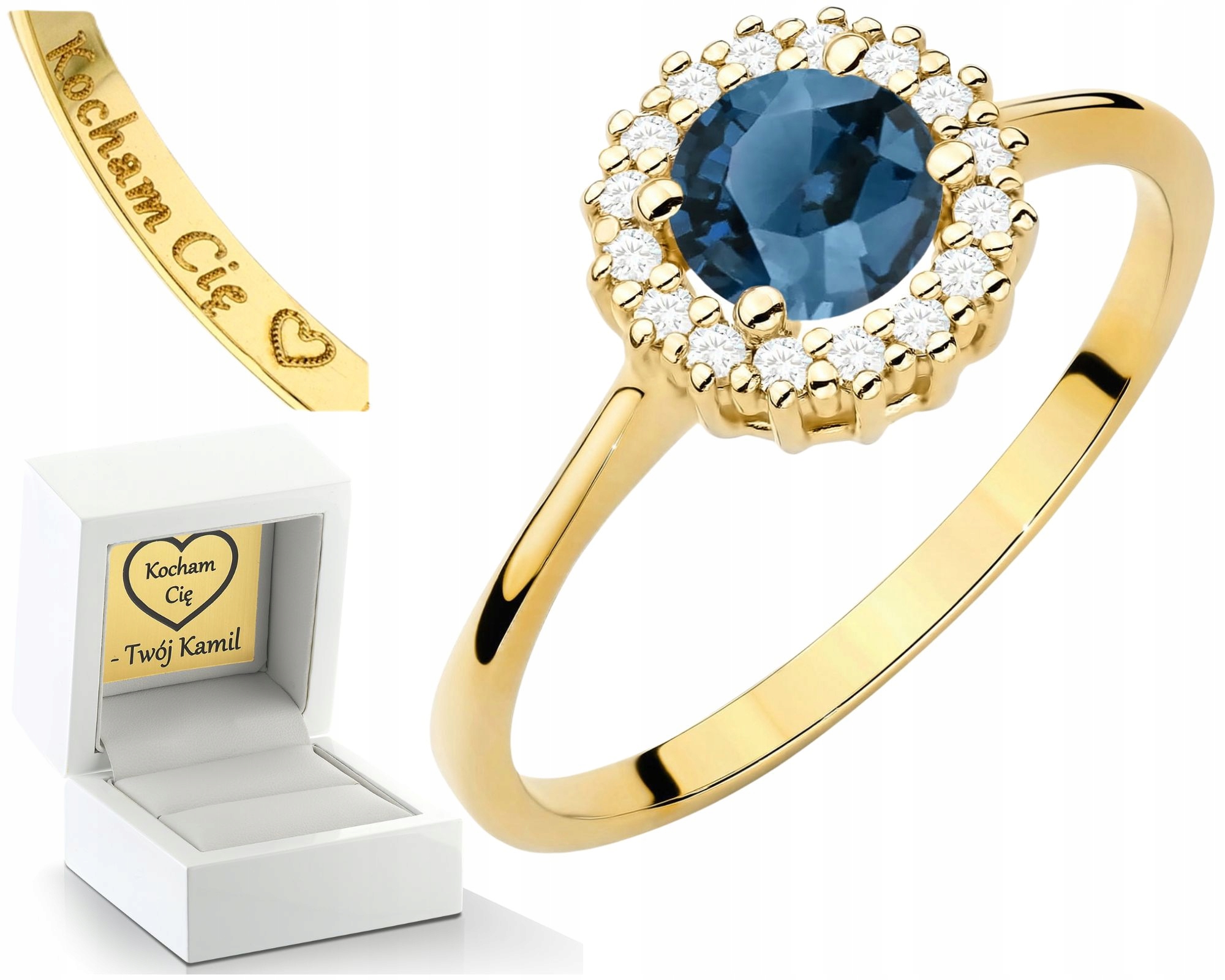 Prstýnek Topazem Londýnská Modrá A Diamanty Gravírování Bonus , Dárek 585