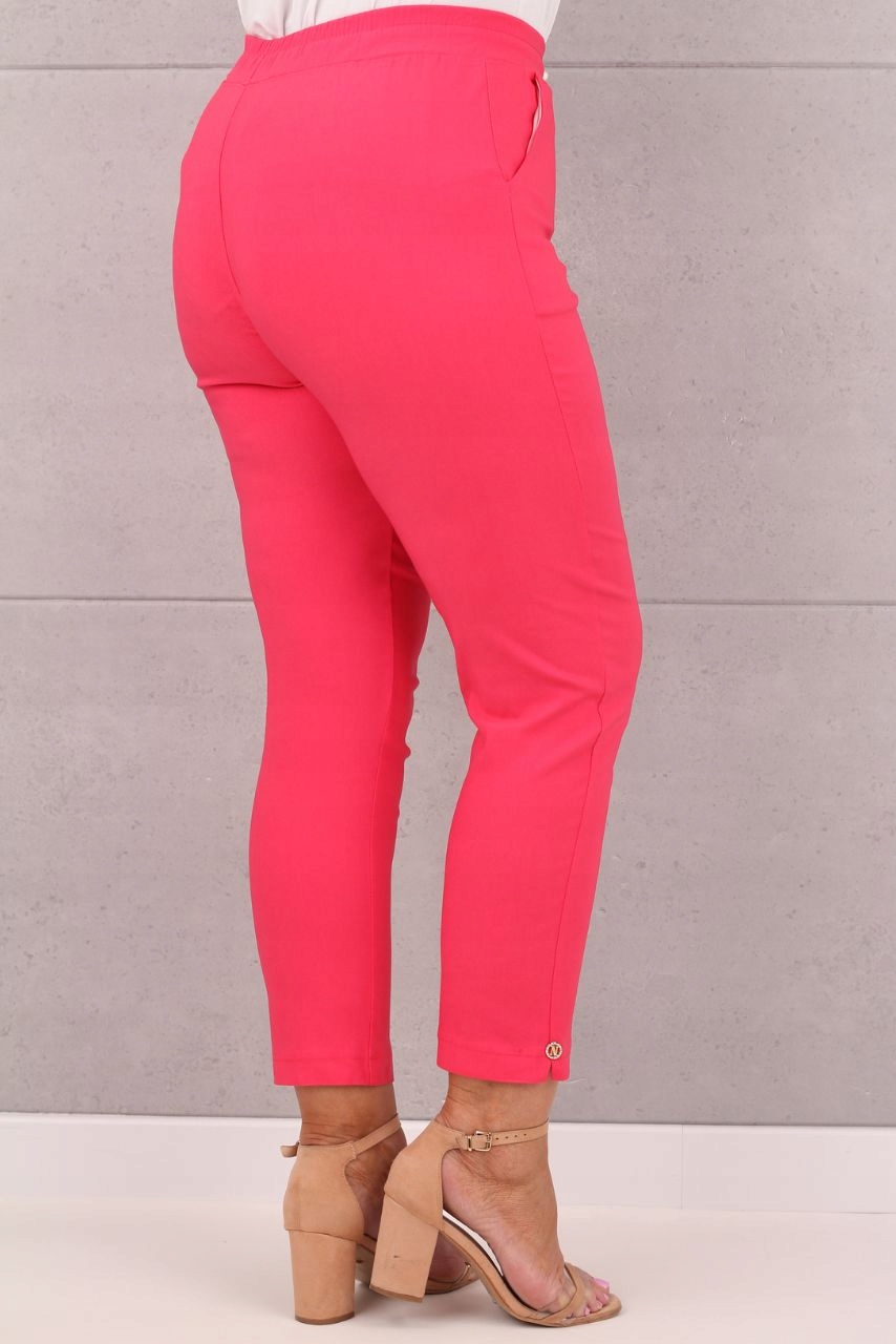 ELASTYCZNE BAWEŁNIANE SPODNIE DUŻE ROZMIARY WYSOKI STAN NA LATO ELEGANCKIE Kolor czerwony