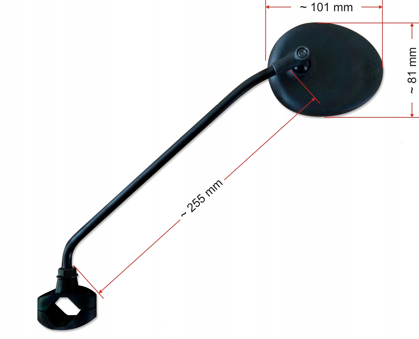 Lusterko rowerowe AJS długie ramię 25 cm, czarne Model długie ramię