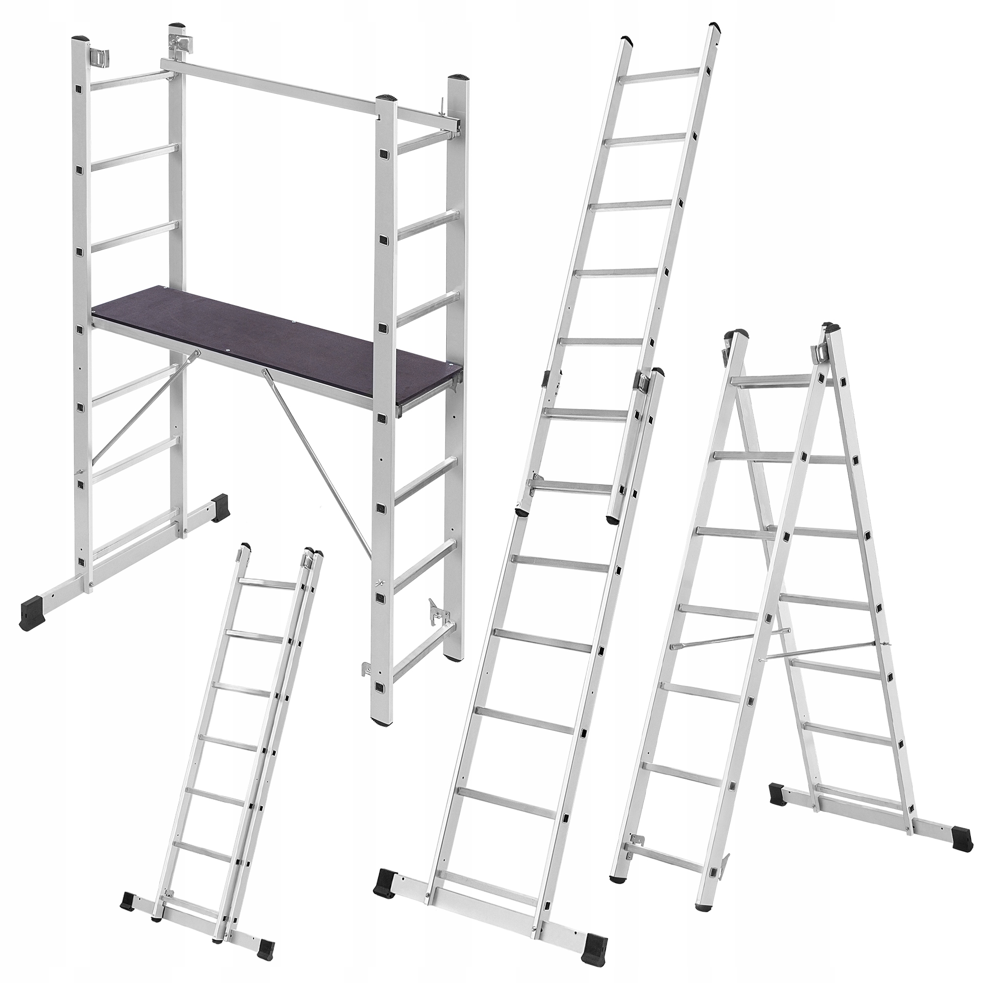 Aluminiové Leštenie Mini 2x7 Stupňov Pracovná Podesta Skladacia Rebríková 3v1
