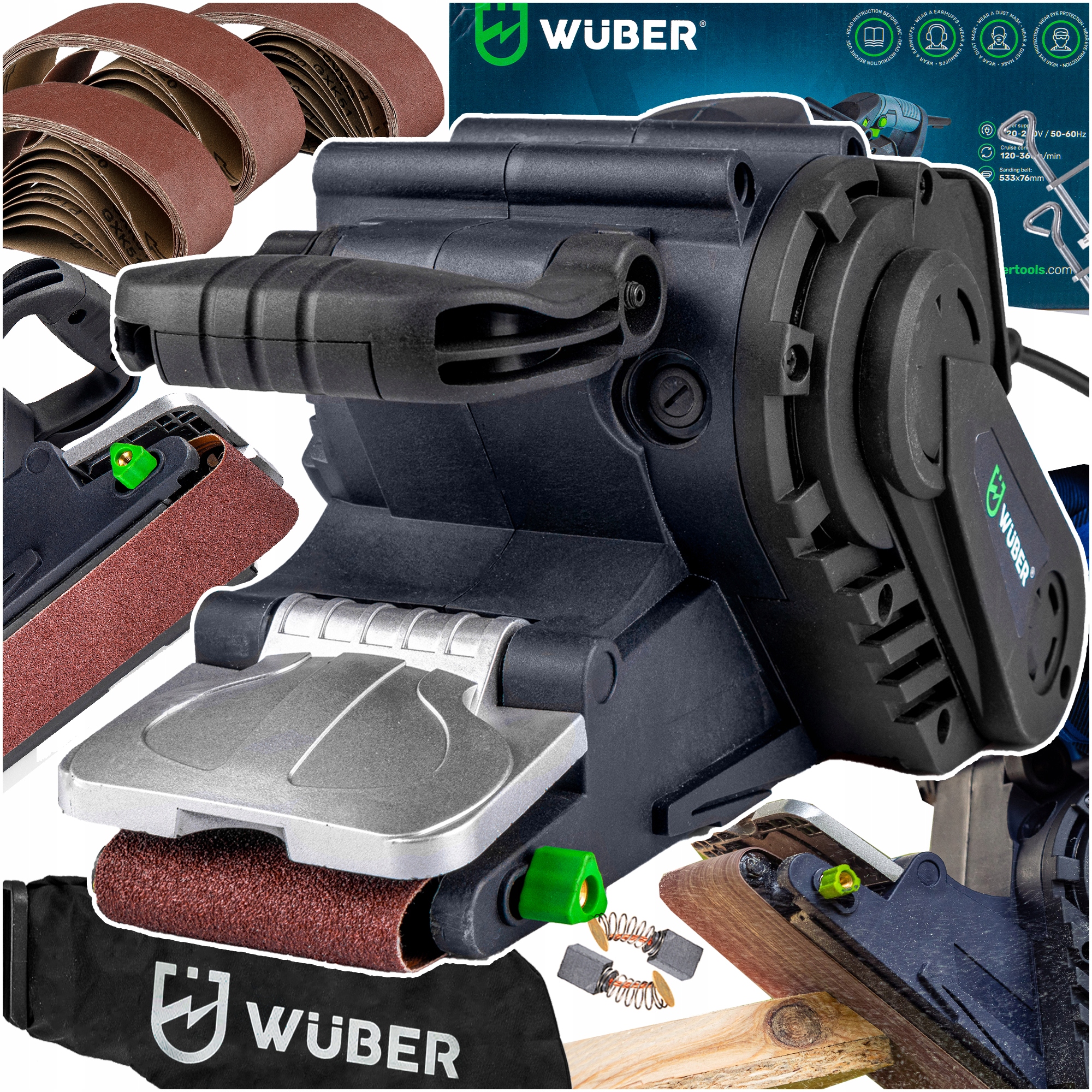 Szlifierka Taśmowa Wielofunkcyjna Do Drewna Z Regulacją 1900W 230V +papiery