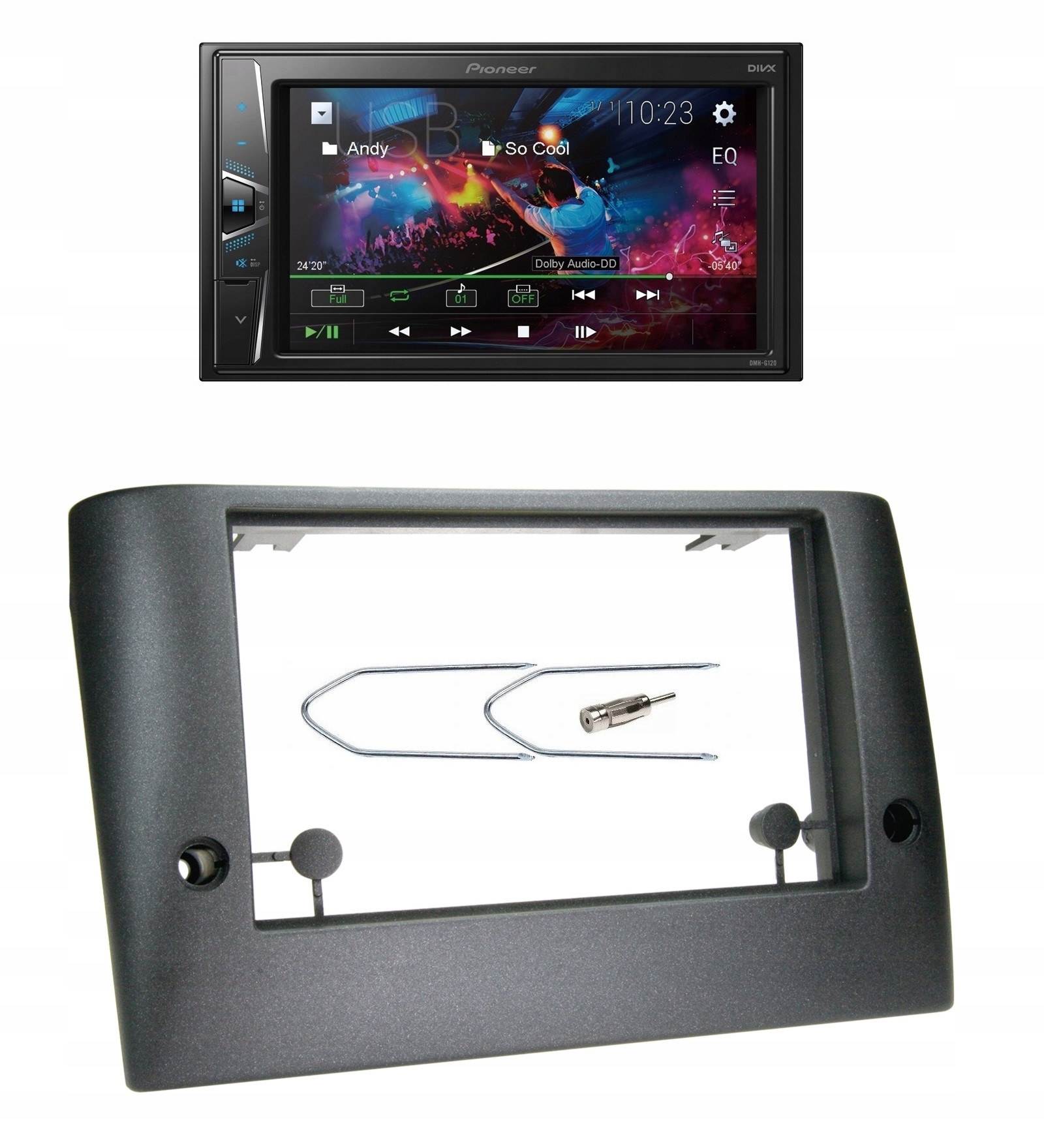 Pioneer DMH-G220BT Rádio 2DIN Bluetooth LCD Usb Aux Fiat Stilo (192)