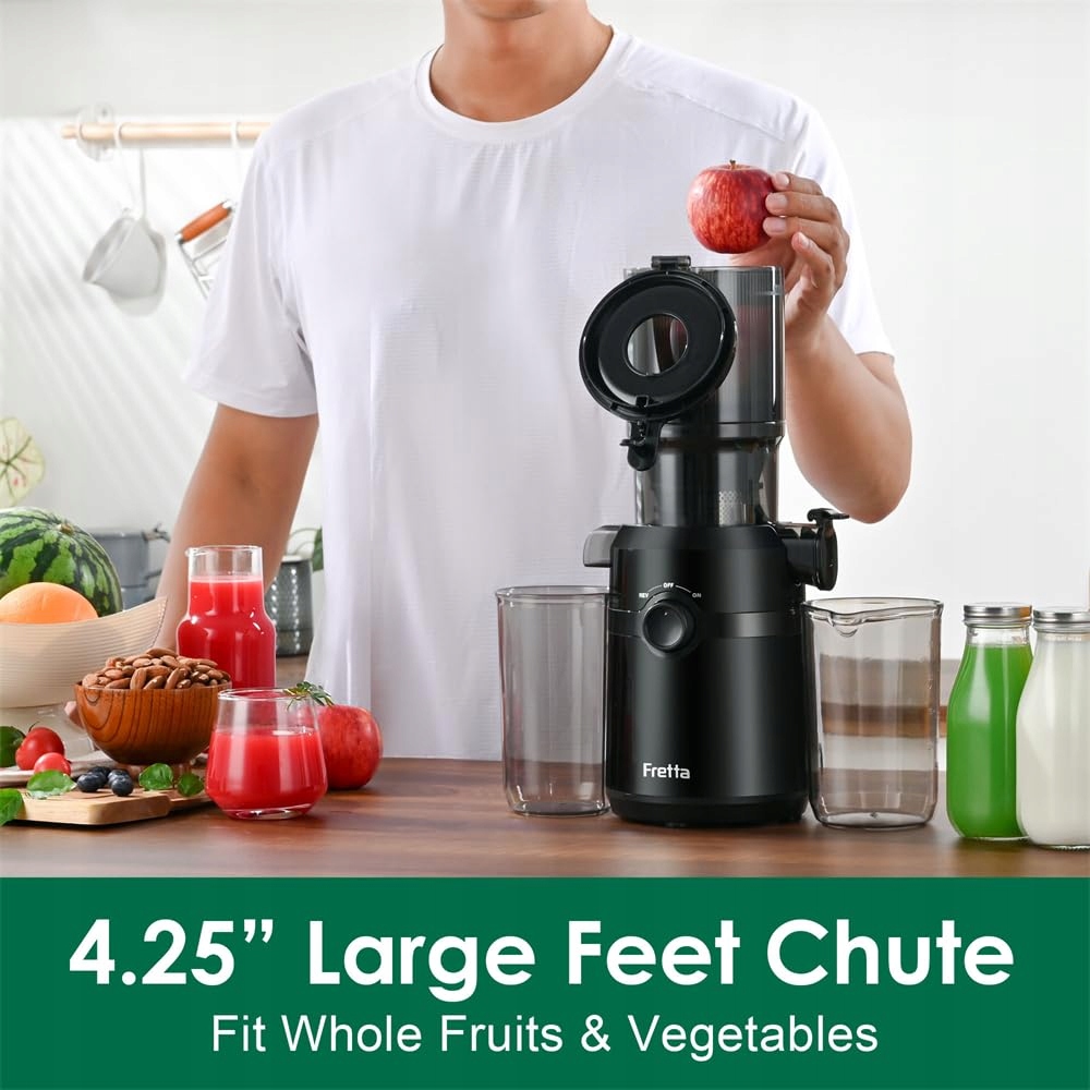 FRETTA Wolnoobrotowa Wyciskarka Do Soków 200W 1L BPA Free Czarna — miniatura 3