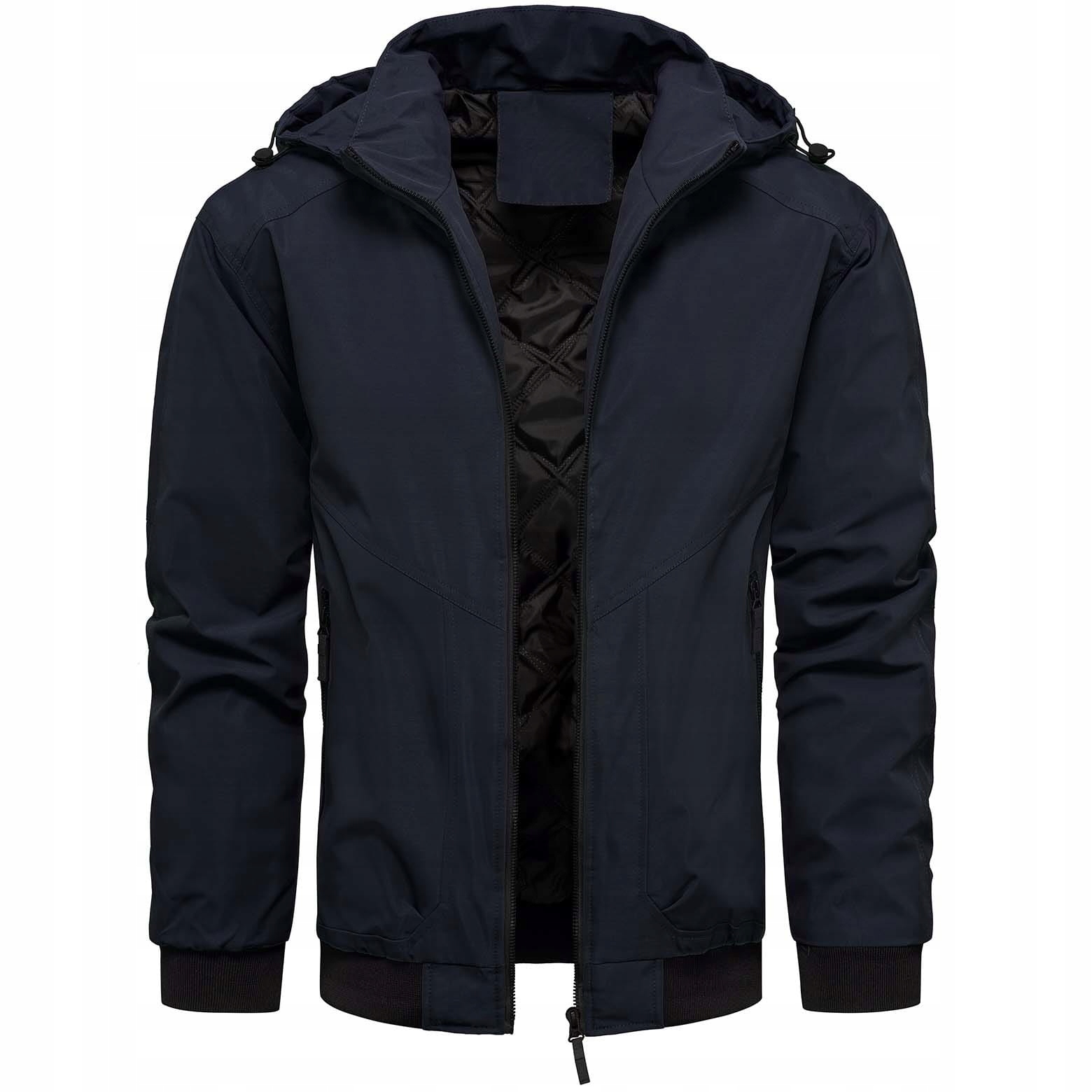 Pánská bunda s kapucí Tmavě modrá Přechodná Na jaro Podzim S