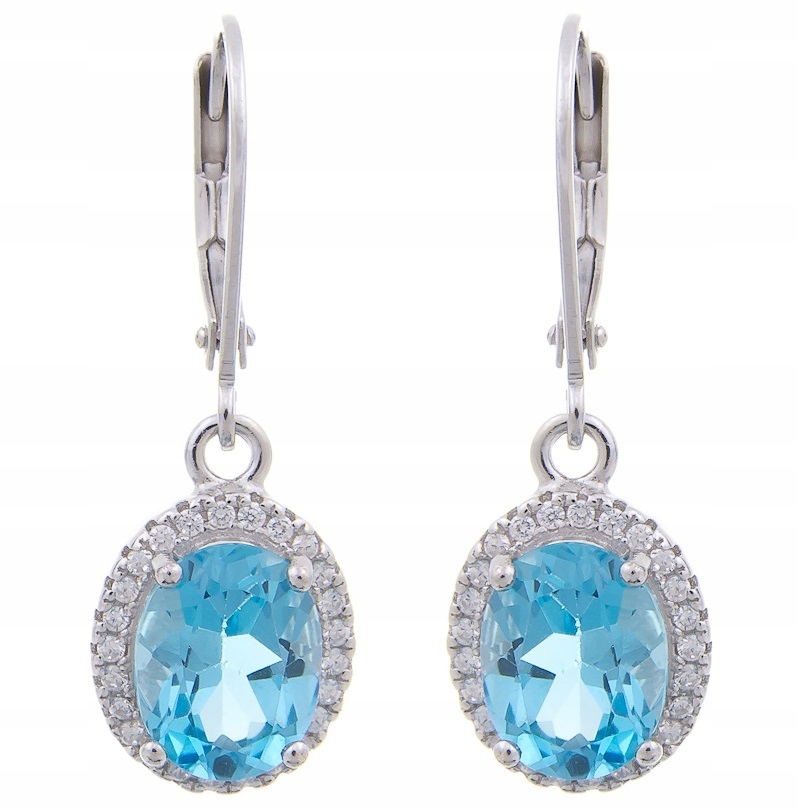 Visací Stříbrné Náušnice Rhodiované Markýzy Švýcarský Topaz Přírodní