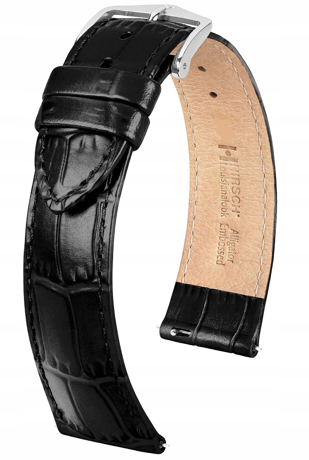 Černý Kožený Lesklý Pásek Hirsch Louisianalook L 18 mm Krokodýl