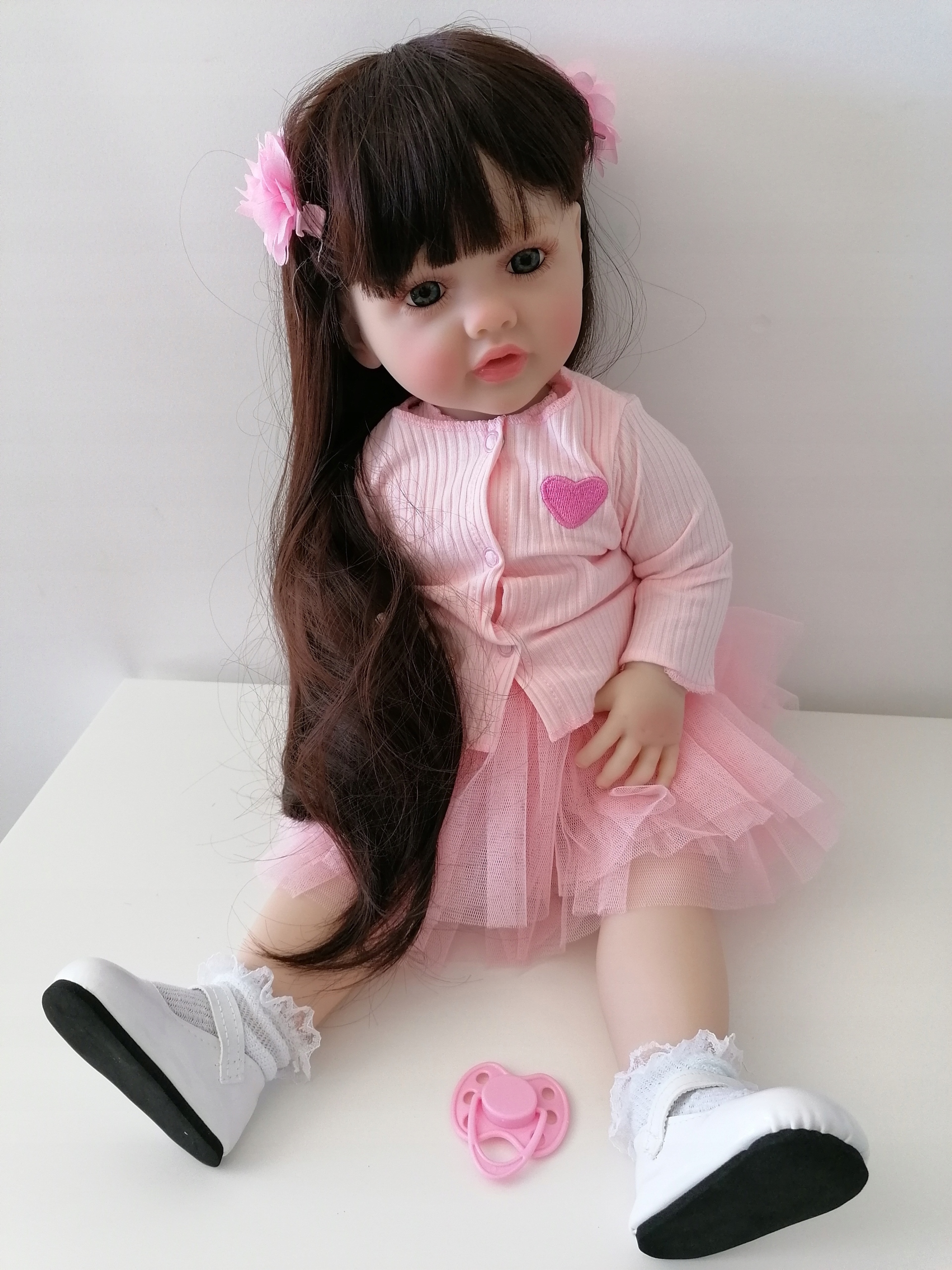 Lalka Reborn jak prawdziwa 55cm z włosami +akcesoria