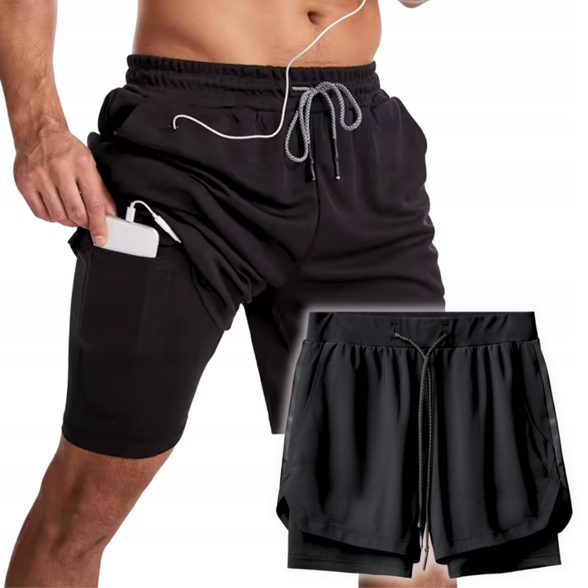 SPODENKI MĘSKIE SPORTOWE SZORTY TRENINGOWE NA TELEFON BIEGANIA ROWER L