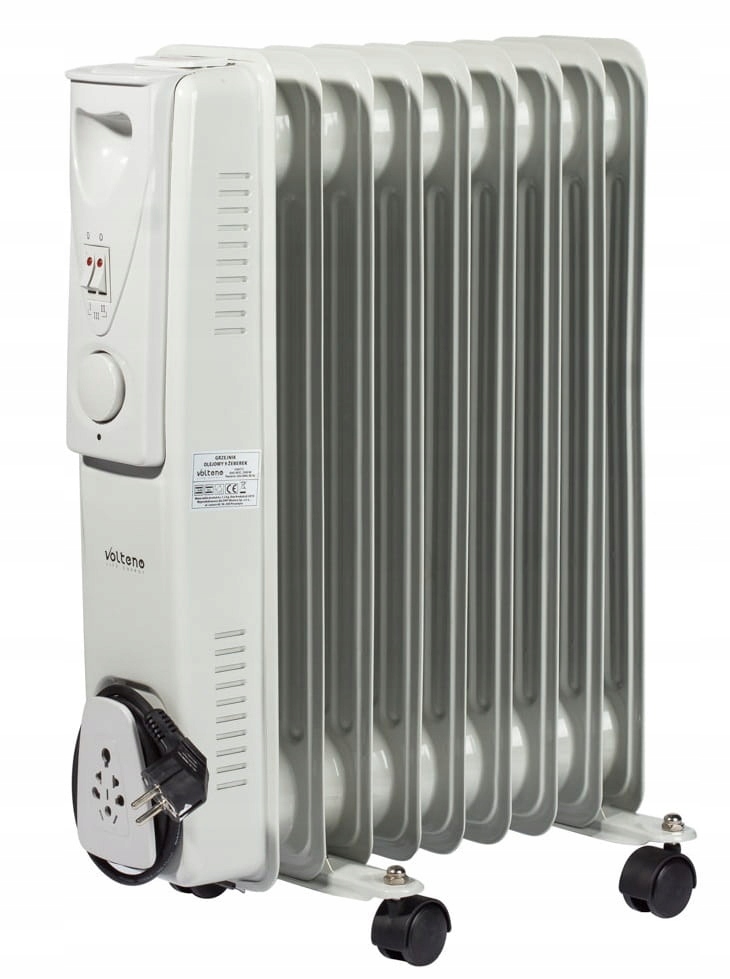 Elektrický olejový radiátor šedý 9 žeber na kolečkách 2000 W
