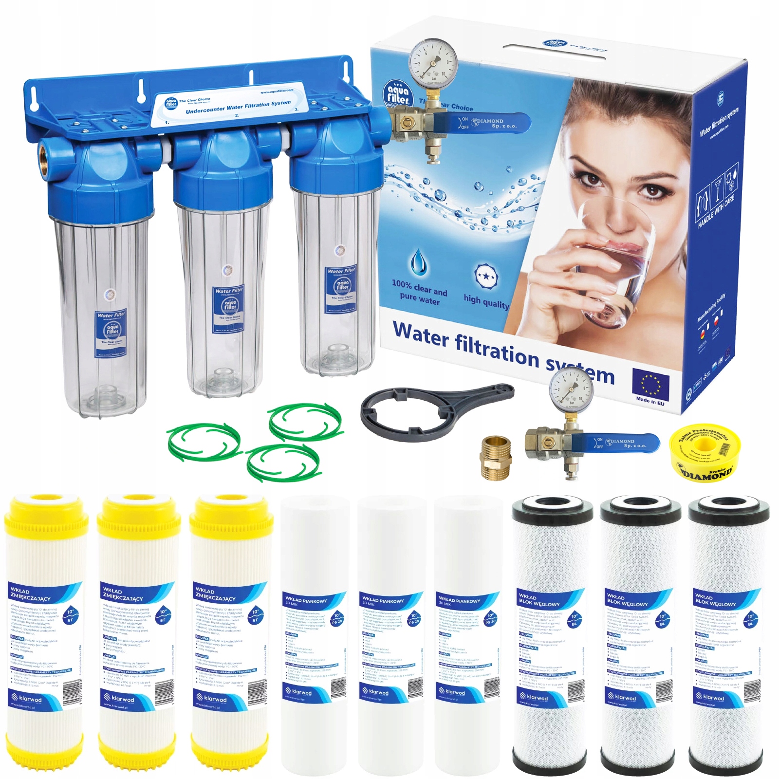 FILTR WODY WSTĘPNY CAŁY DOM 3 STOPNIOWY ZMIĘKCZACZ