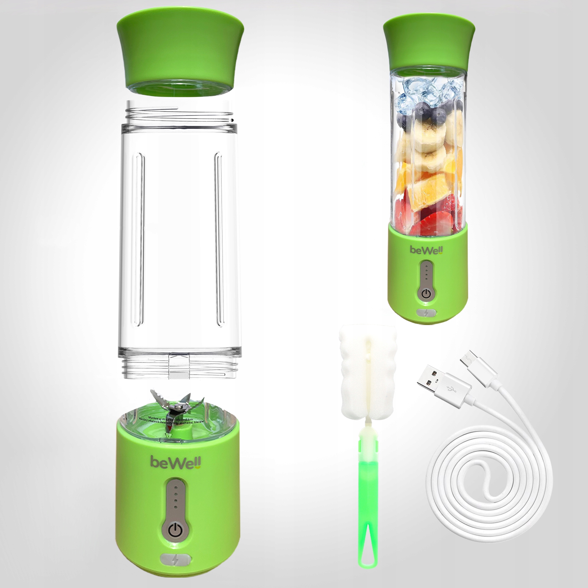 BLENDER BEZPRZEWODOWY beWell DO KOKTAJLI SMOOTHIE FOREMKA DO LODU W ZESTAW Model A7