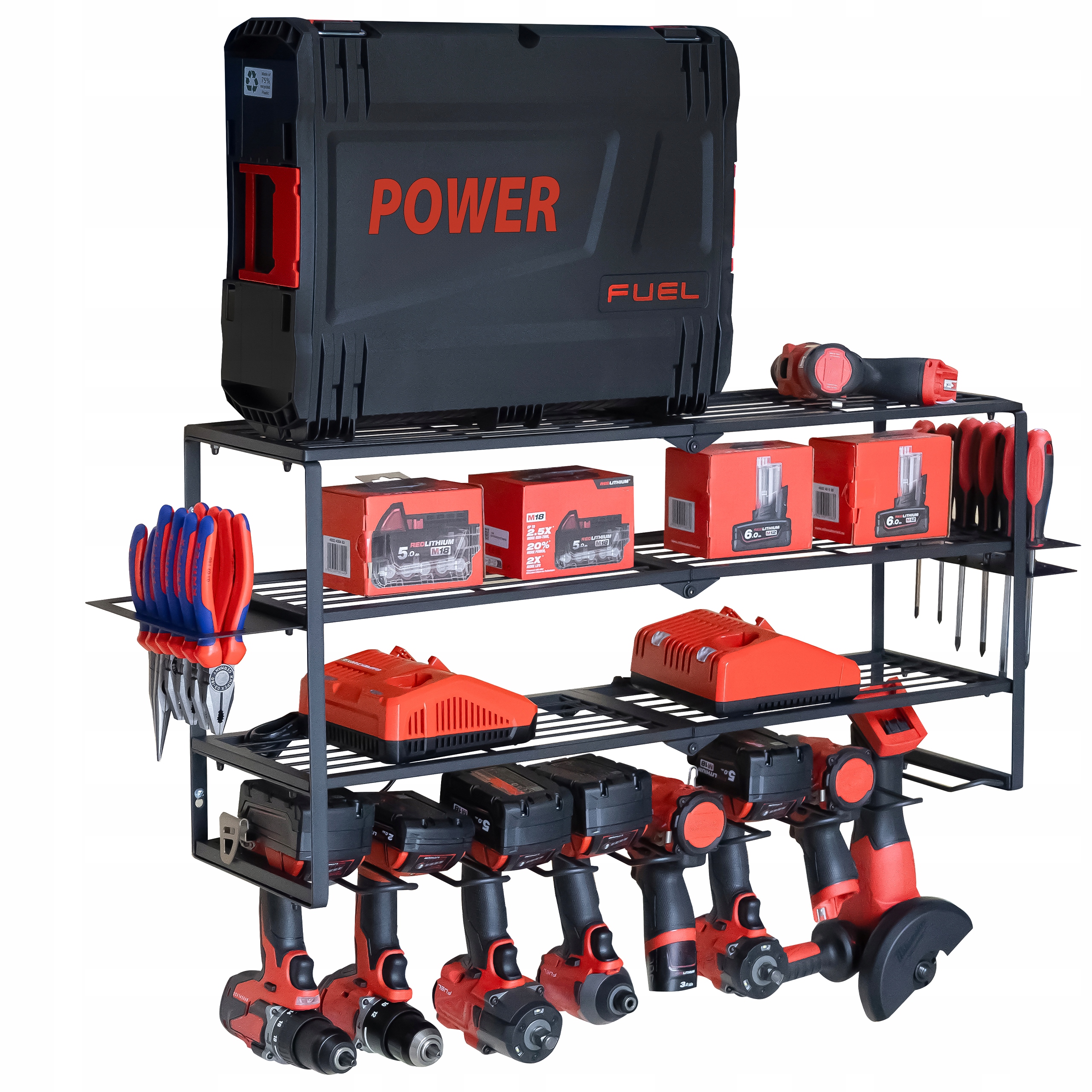 Věšák s policí, držák, regál pro ukládání elektrického nářadí, silný, XXL