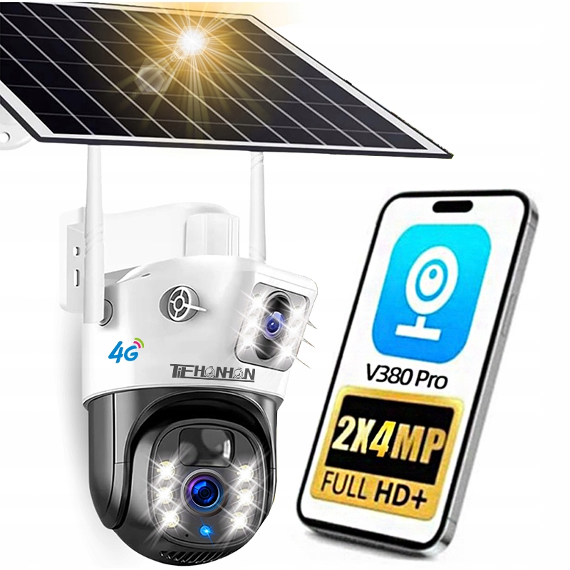 Kamera Ip 4G Lte Zewnętrzna Obrotowa Bezprzewodowa Dual Solar 2W1