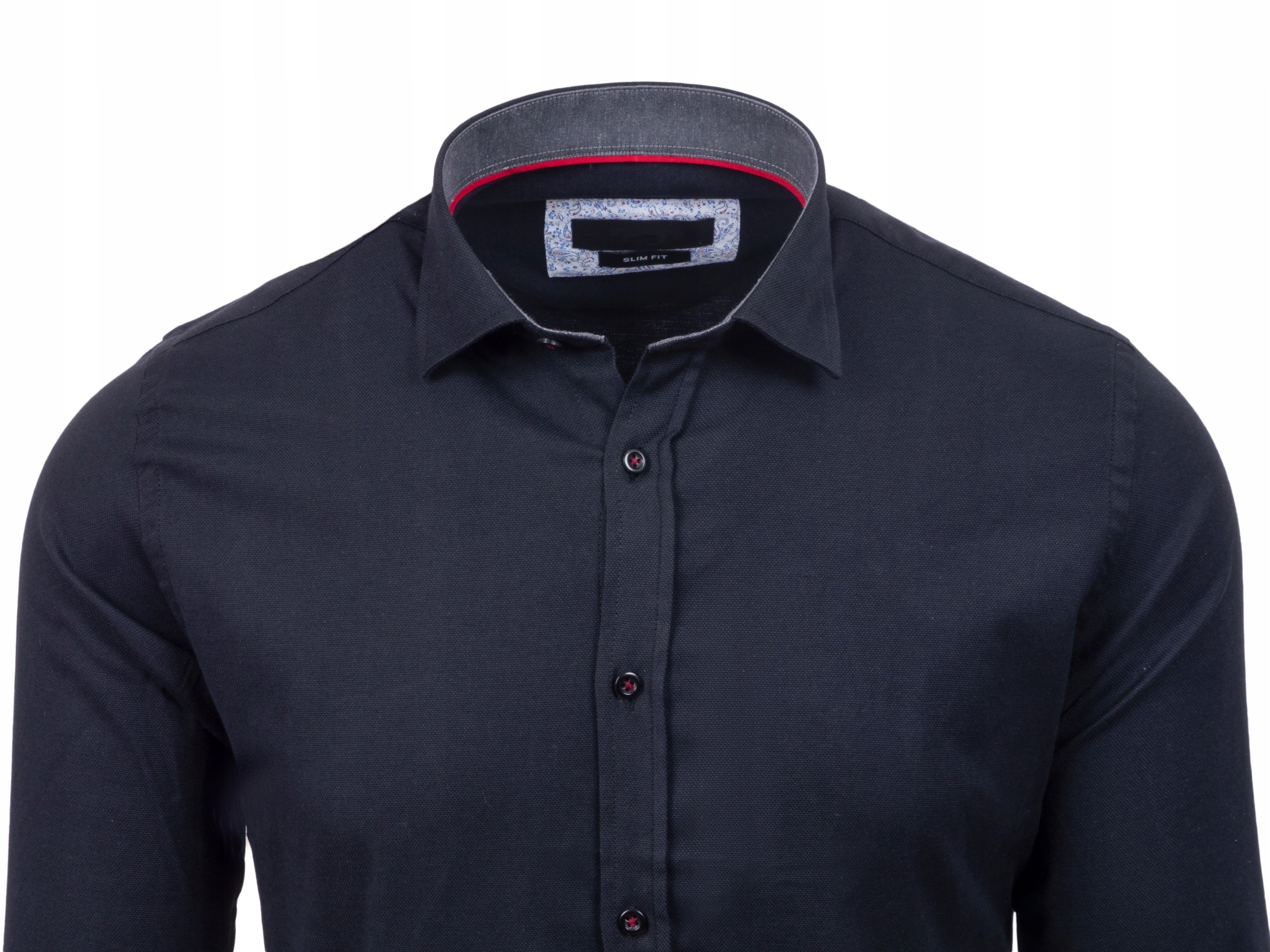 Koszula męska czarna elegancka STRUKTURA SLIM- 4XL Rozmiar 4XL