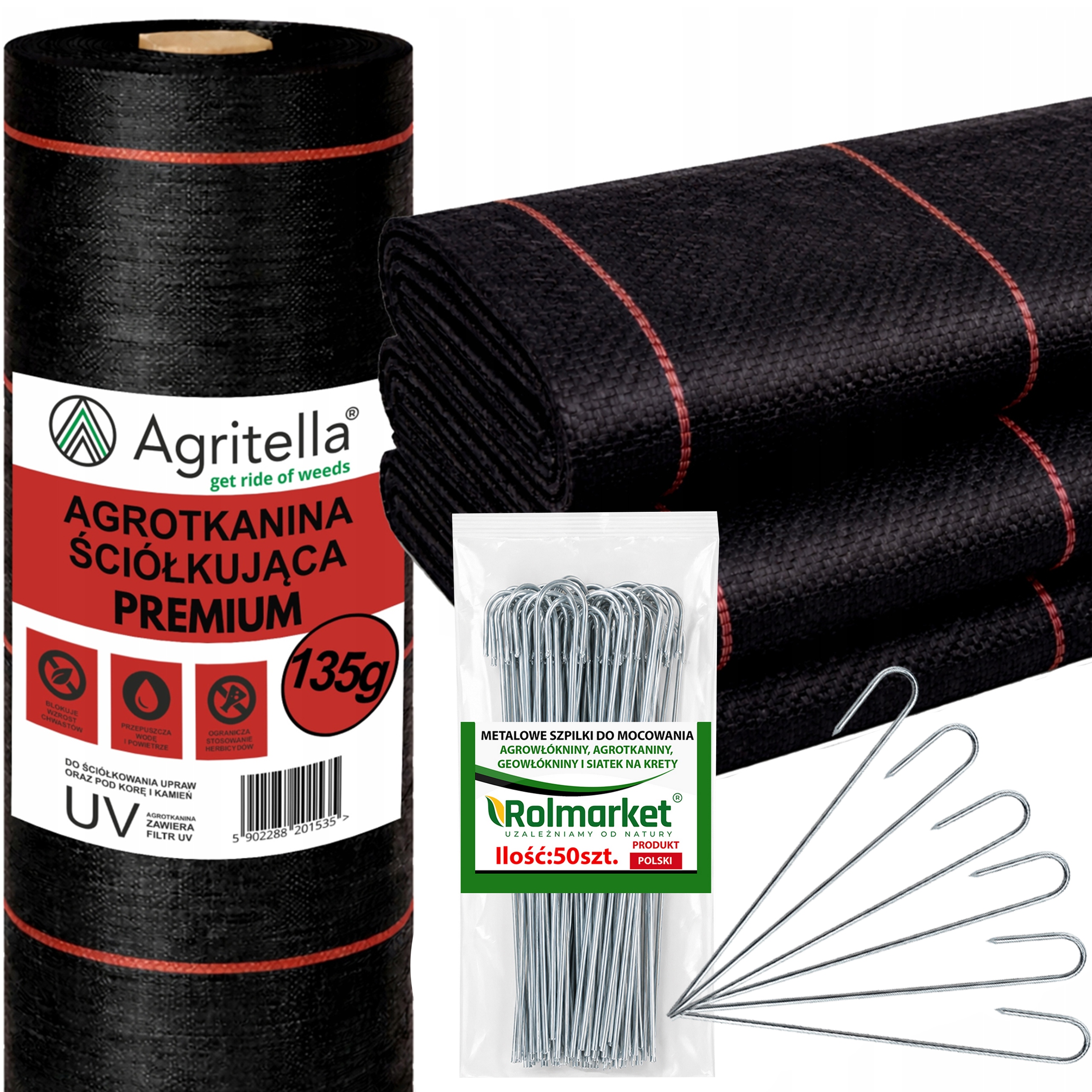 Agrotkanina 0,6x100m 135g Premium Czarna Agrowłóknina Antychwastowa +Kołki