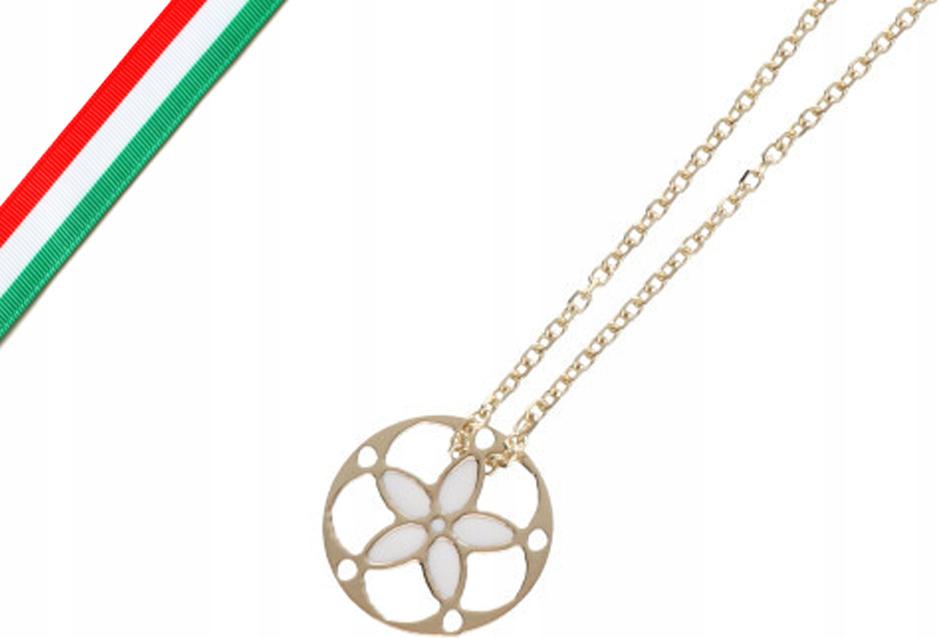 Zlatý náhrdelník 585 kulatý přívěsek s květinkami a celebritou, módní vzor