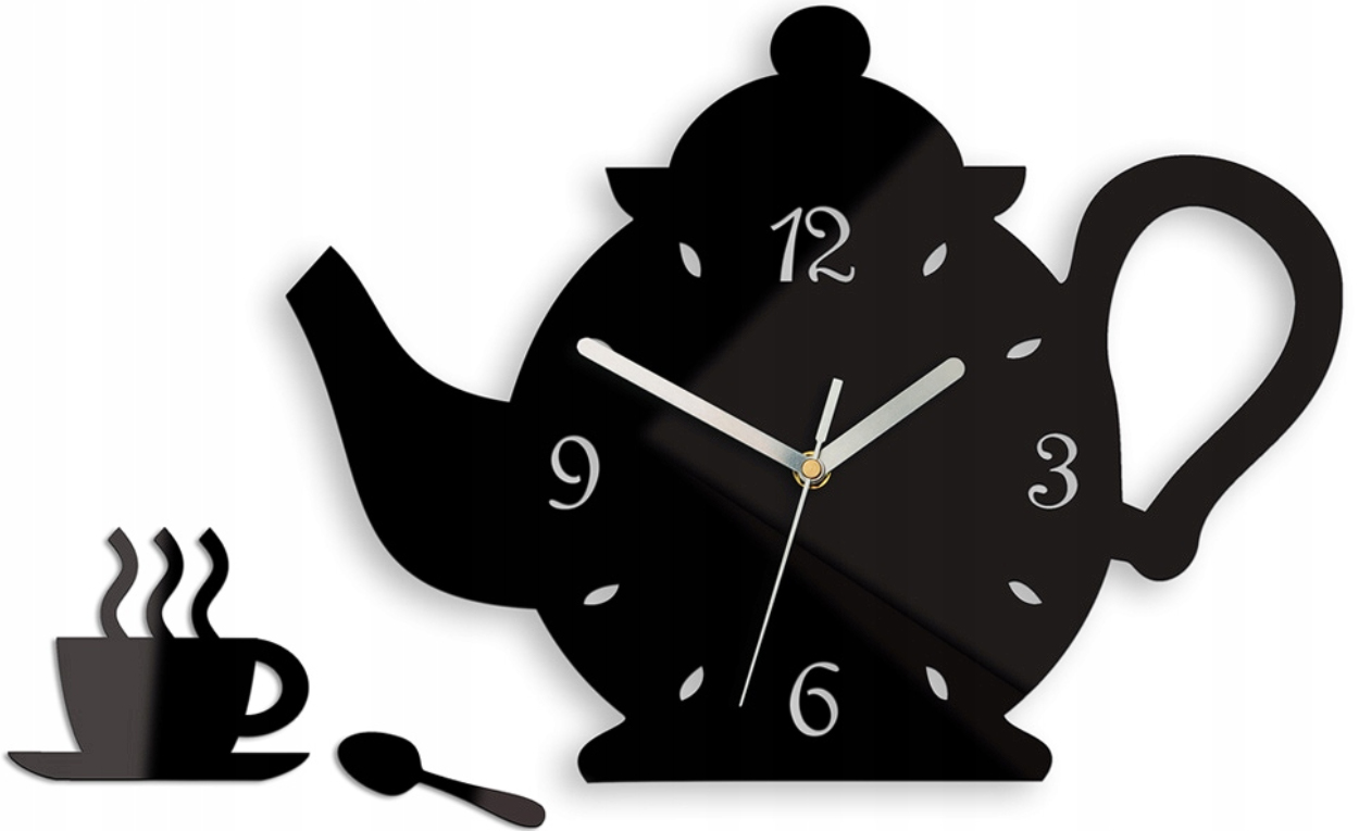 Nástěnné hodiny se vzorem konvice Akrylová konvice Black Kulatý