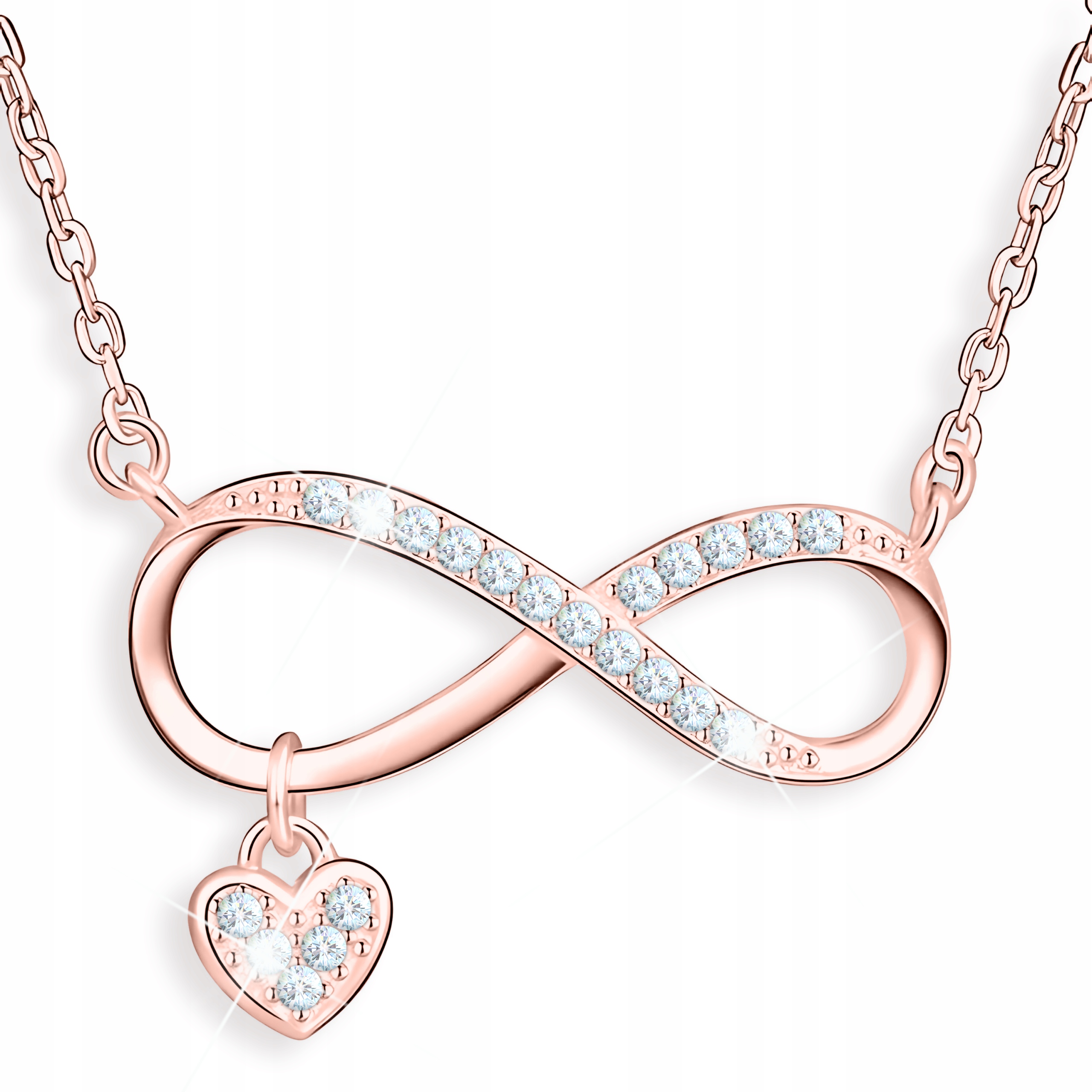 Pozlacený náhrdelník Nekonečno se srdíčkem a zirkony Stříbro 925