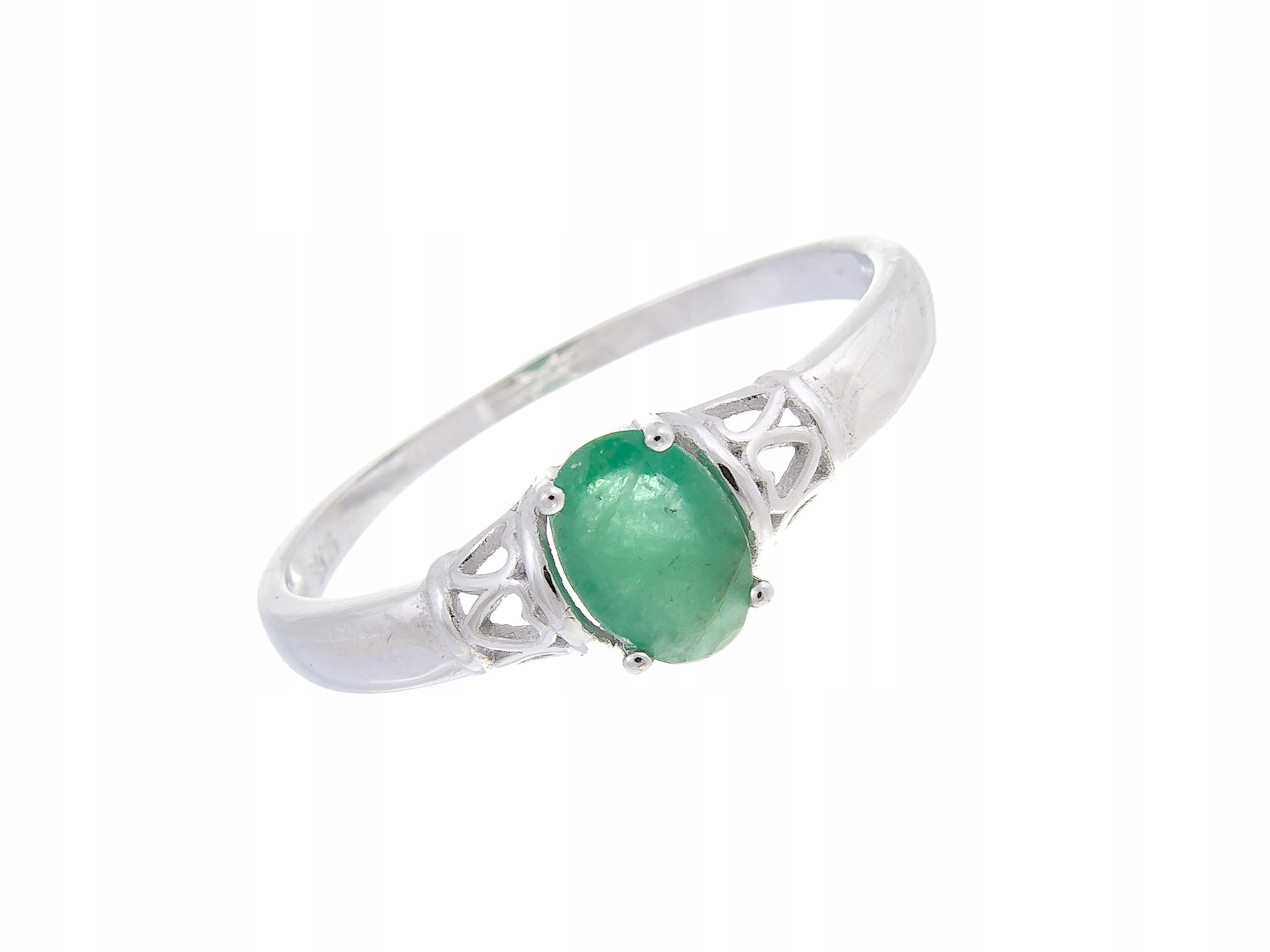 Rhodiem Pokovaný Prstýnek Vel .14 Přírodní Smaragd