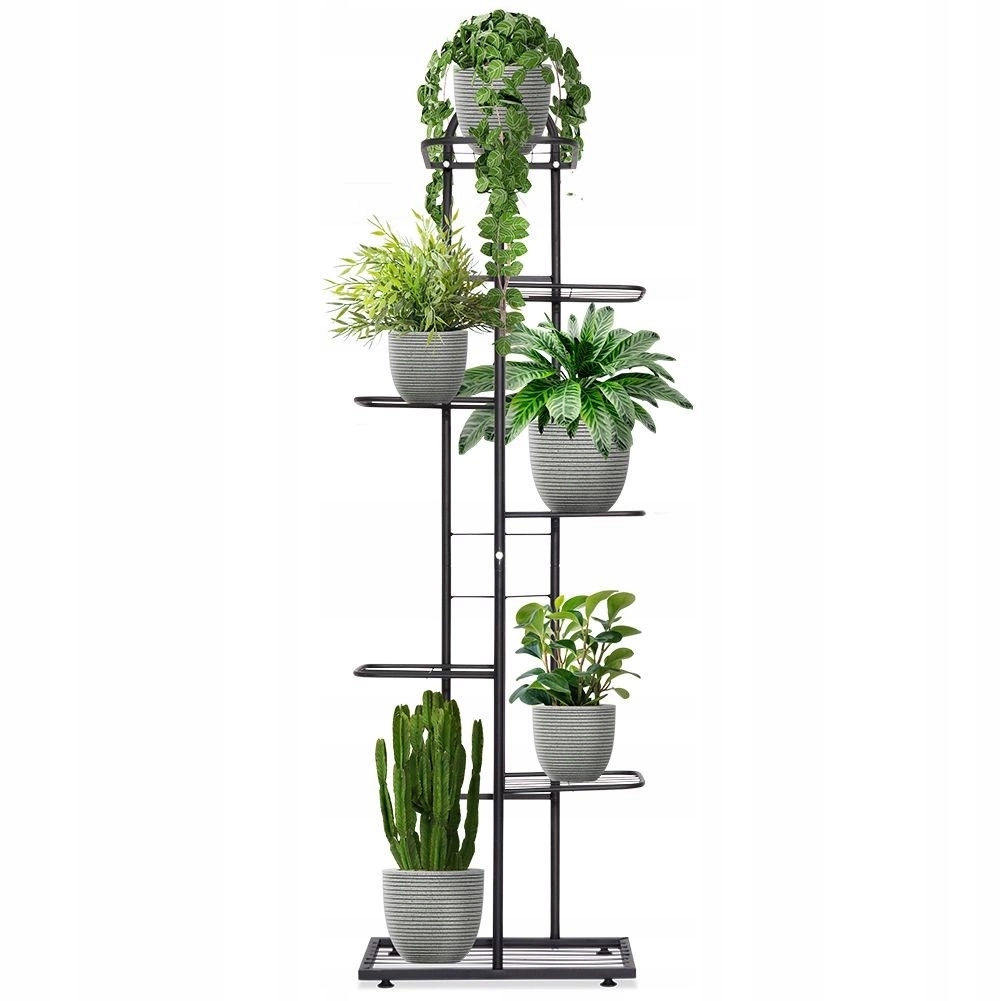 Držák Na Květináč Kovový Černý Stojící 7-úrovňový Stabilní Loft Vilde 138 cm