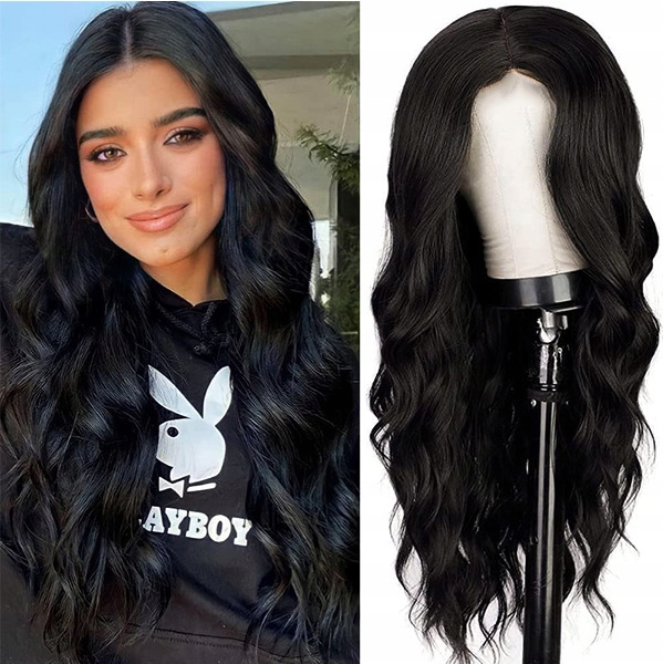 PERUKA DAMSKA WŁOSY DŁUGIE CZARNE FALE SZTUCZNE SYNTETYCZNE 70 CM BRUNETKA Kolor włosów czarny