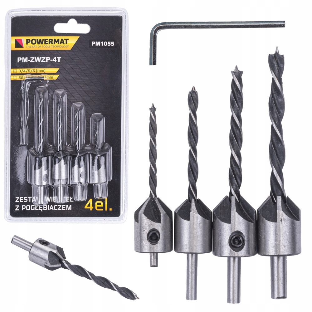 ZESTAW WIERTEŁ DO DREWNA Z POGŁĘBIACZEM WIERTŁA 4