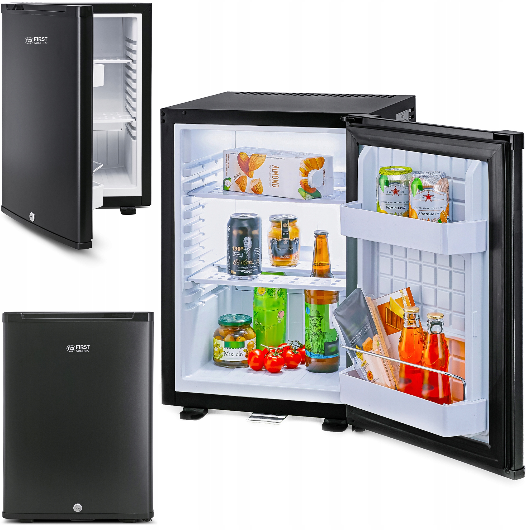 Mini podstolová lednička 34L Černá Matná Tichá s Led zámkem First Austria